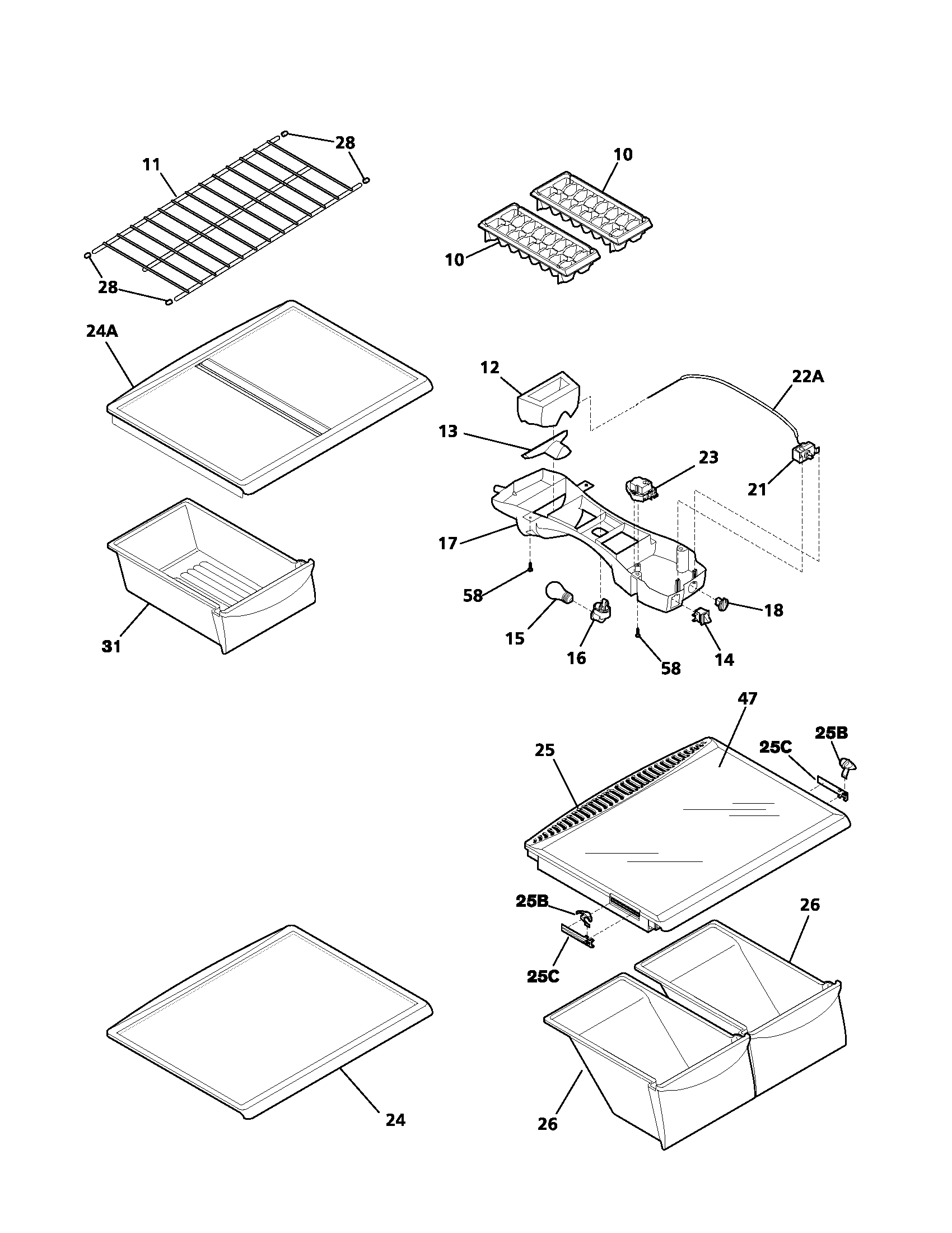 Frigidaire FRT18S6AQ4 shelves diagram