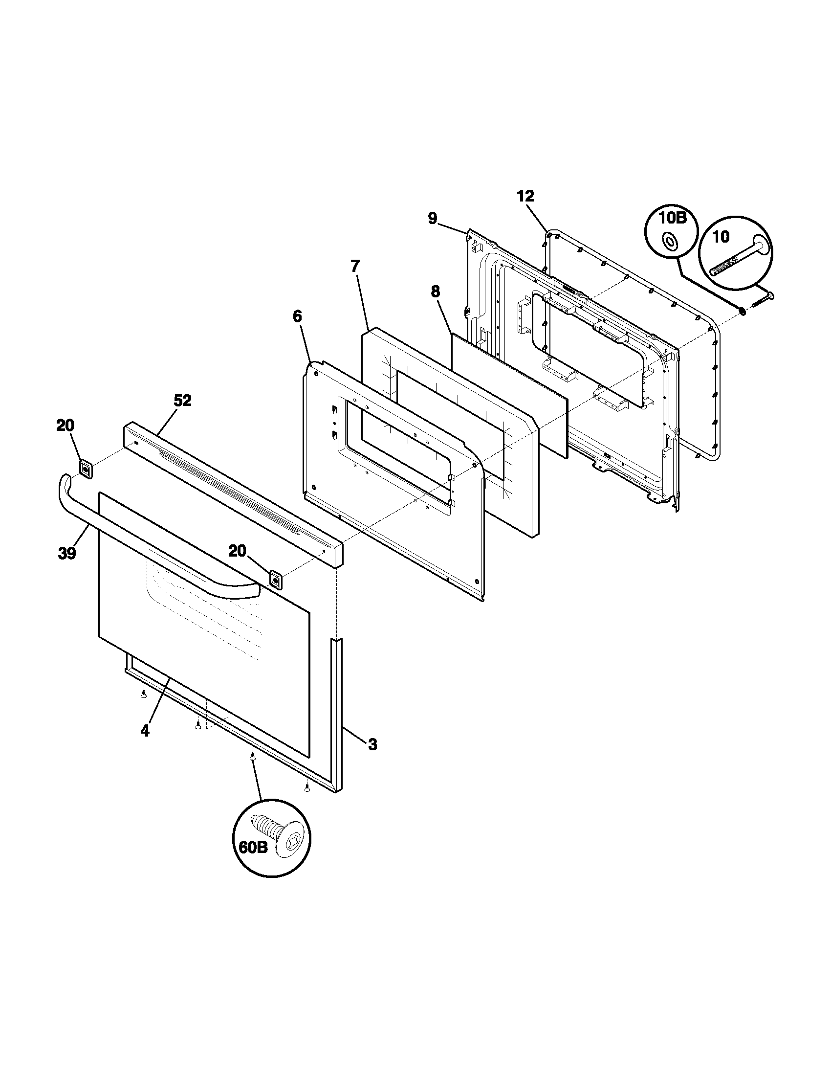 Frigidaire FEF326ASA door diagram