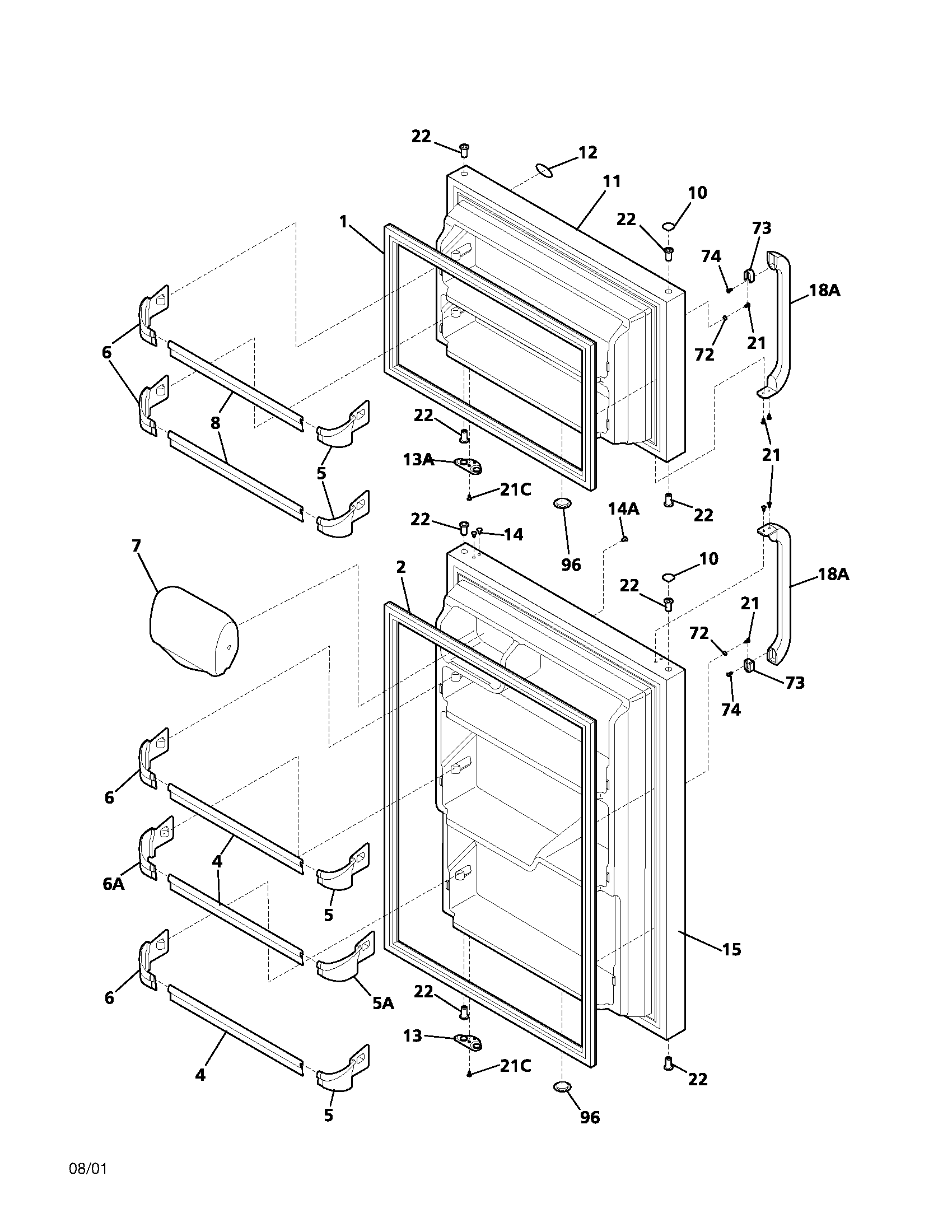 Frigidaire FRT18C5AT4 door diagram