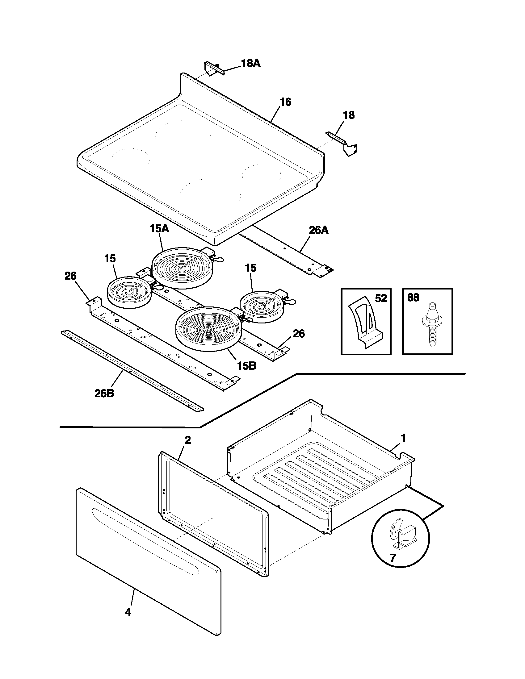 Frigidaire GLEFS76ASA top/drawer diagram