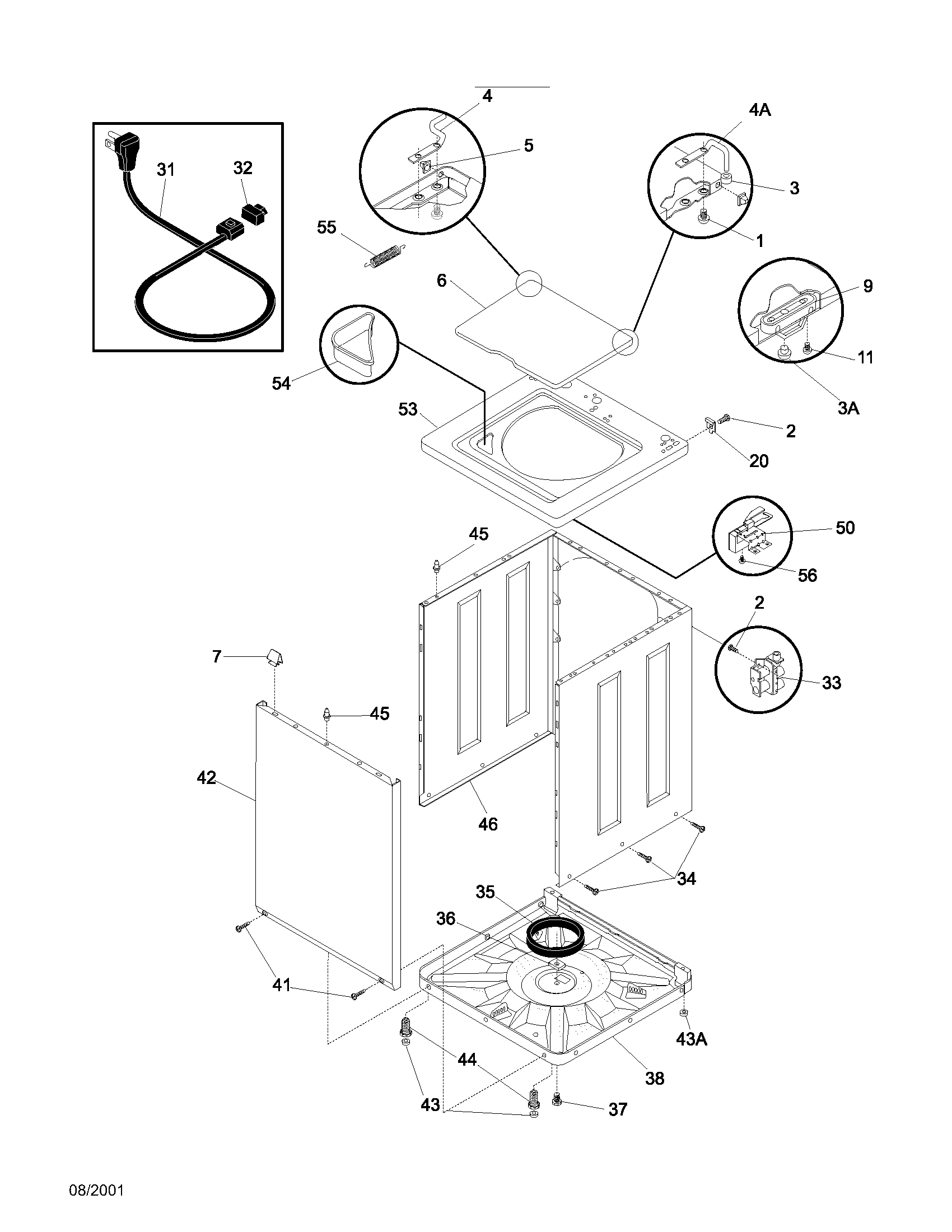 White-Westinghouse SWS1549AS0 wshr cab,top diagram