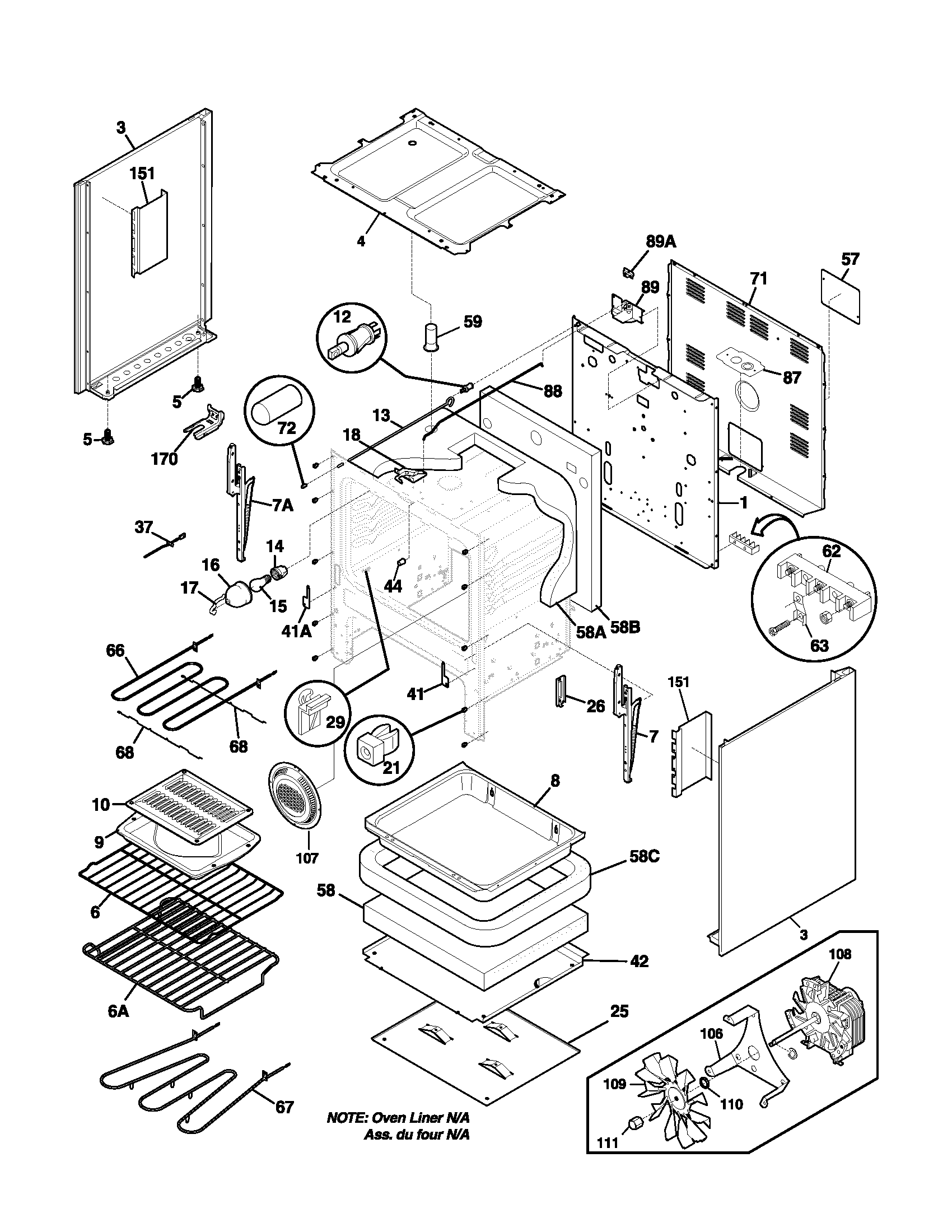 Frigidaire FEF357ASB body diagram
