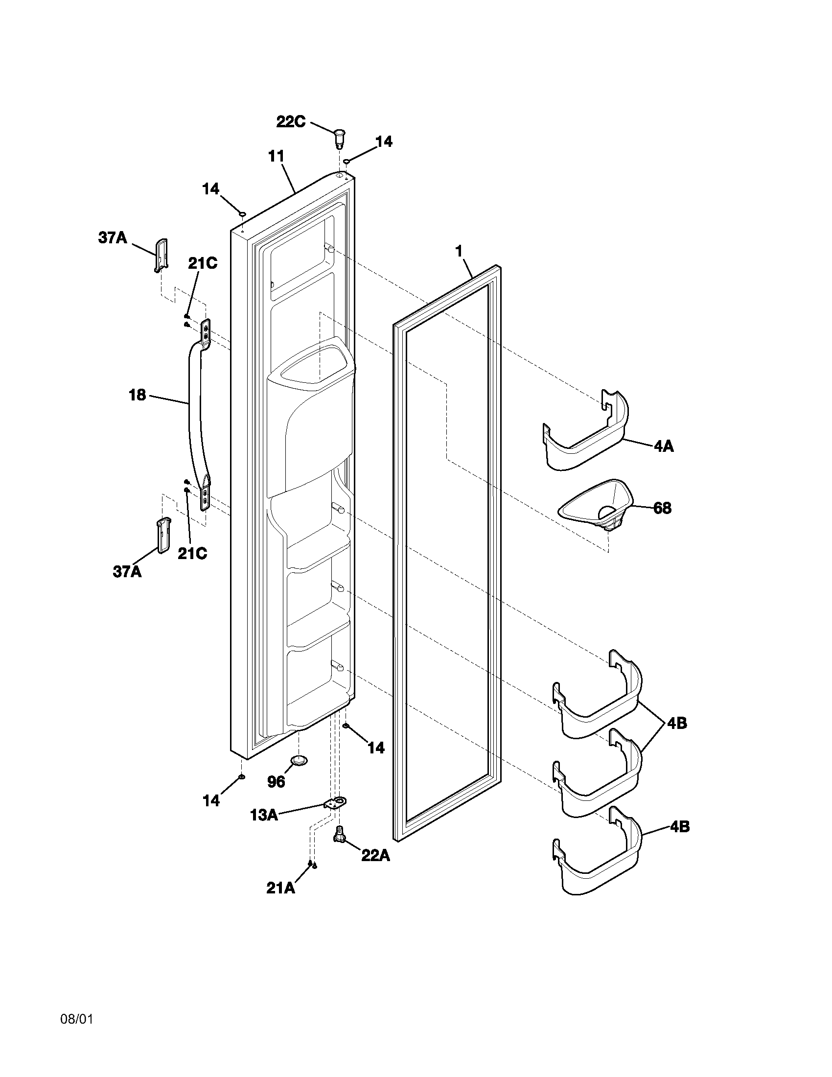Frigidaire FRS26W2AQ1 freezer door diagram