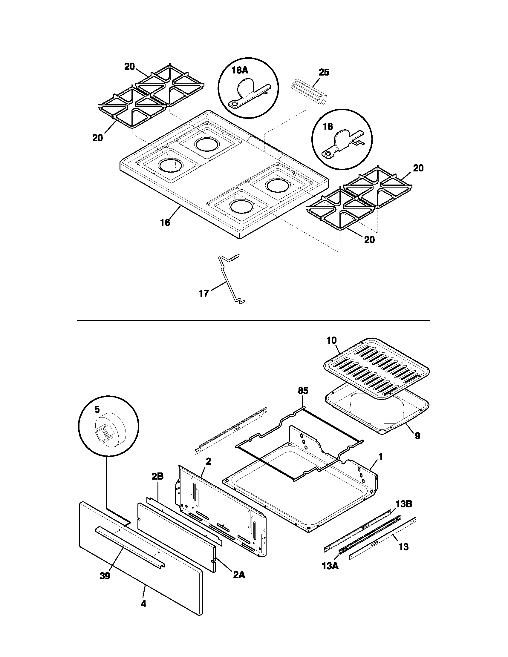 Frigidaire FLF316AQA top/drawer diagram
