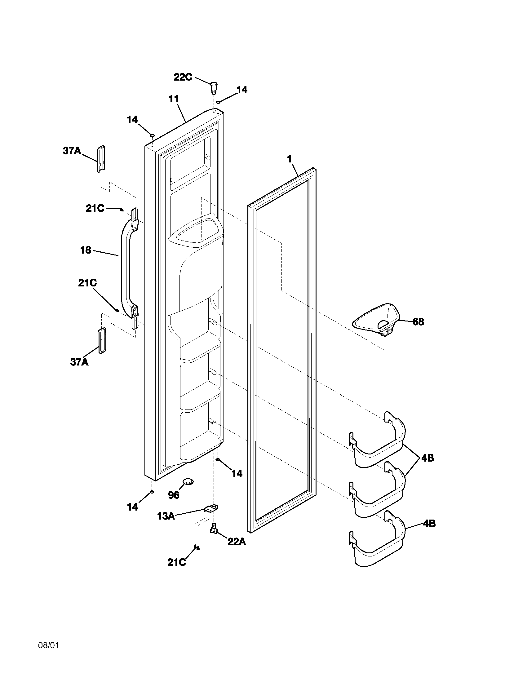 White-Westinghouse WRS23W0AW1 freezer door diagram