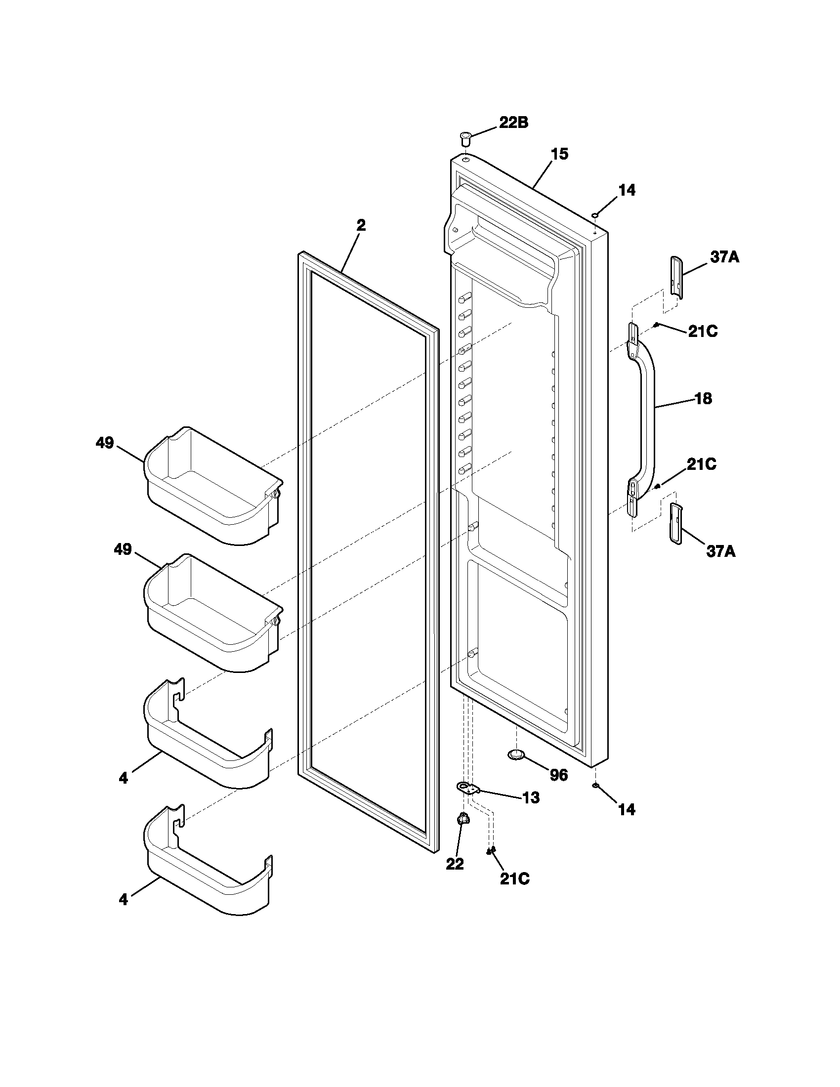 White-Westinghouse WRS23W0AW1 refrigerator door diagram