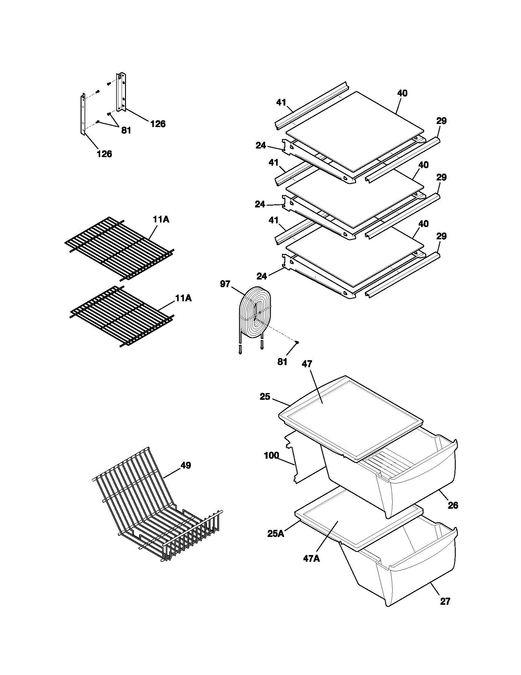 White-Westinghouse WRS23W0AW1 shelves diagram