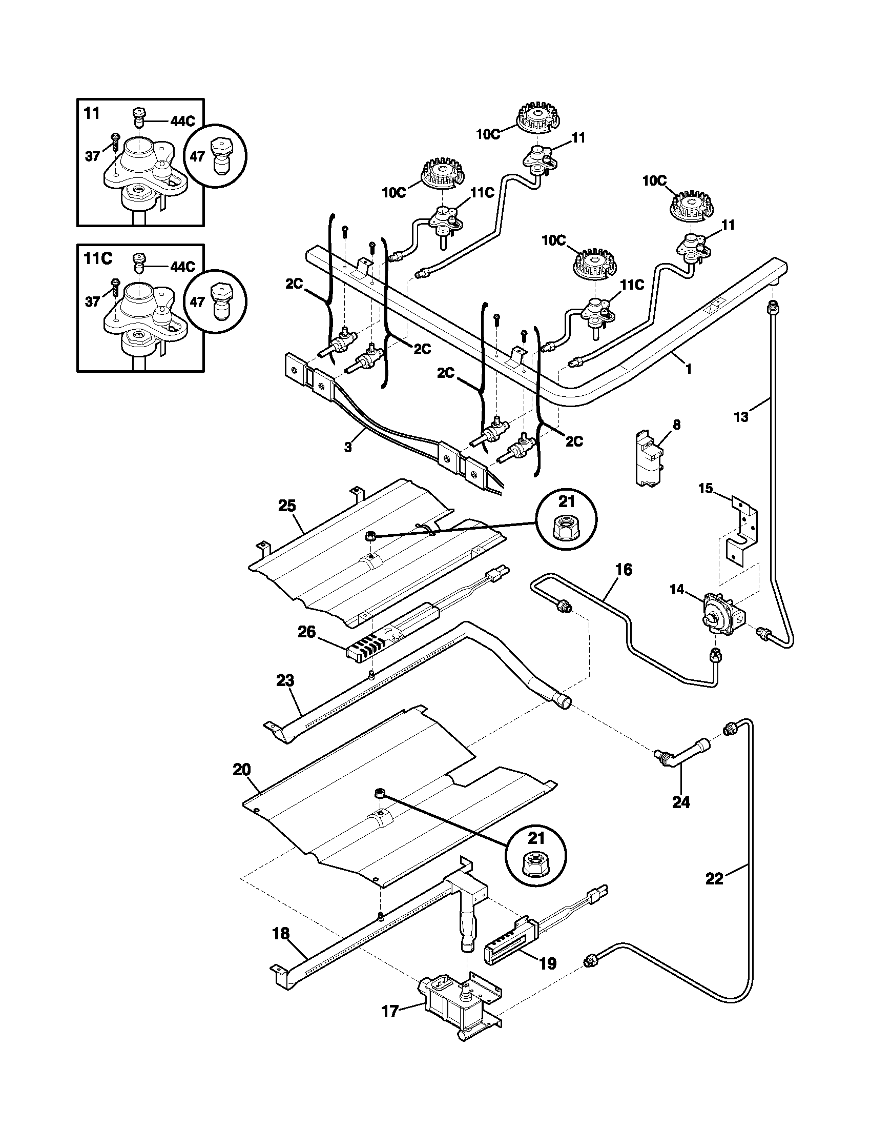 Frigidaire FGFB55ASA burner diagram