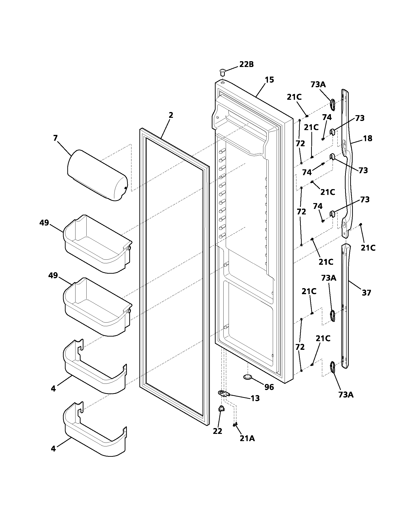 Frigidaire GLRS234ZAB2 refrigerator door diagram
