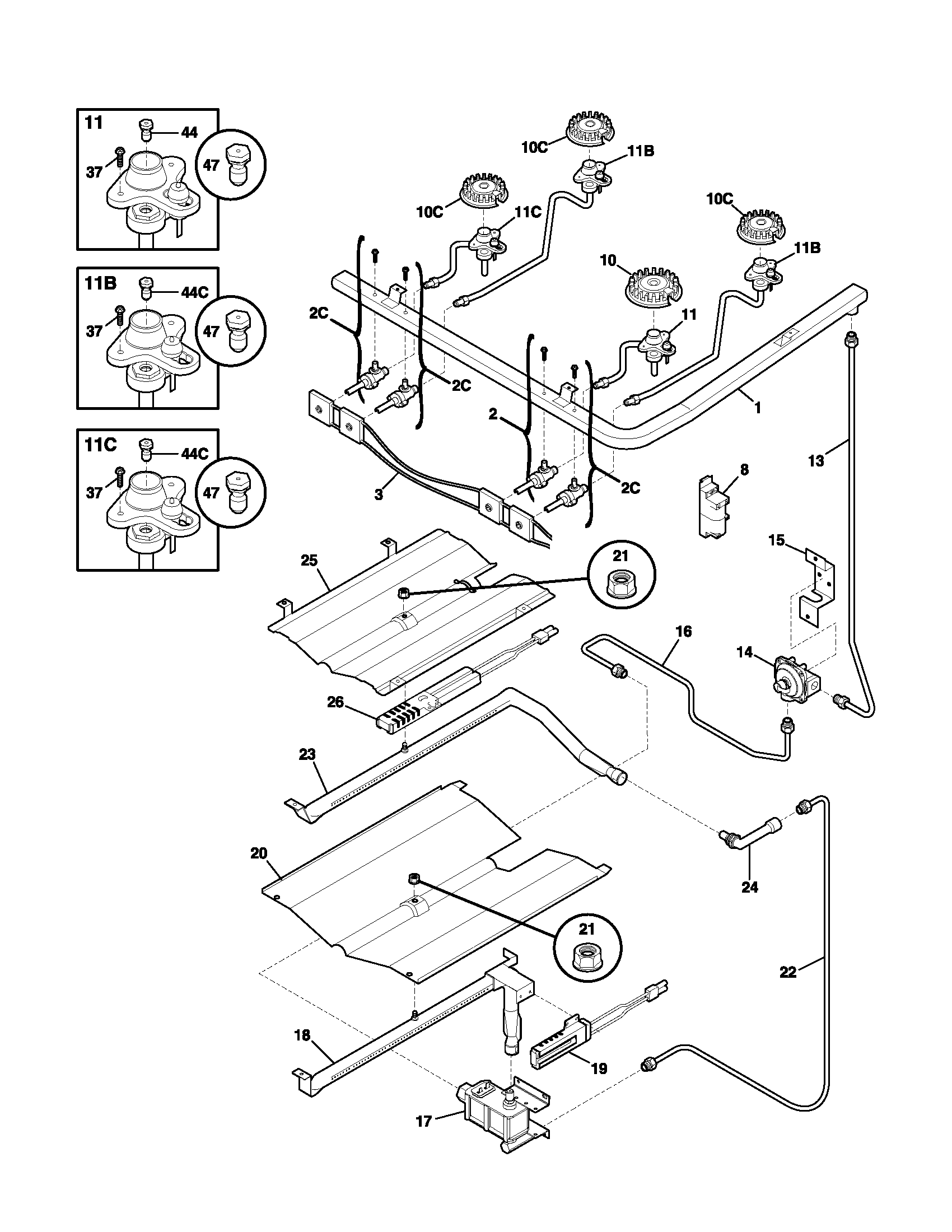 Frigidaire FGFL77ASB burner diagram