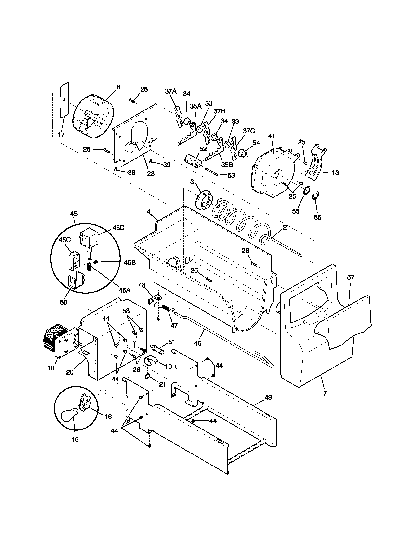 Frigidaire FRS23KR4AQ2 ice container diagram