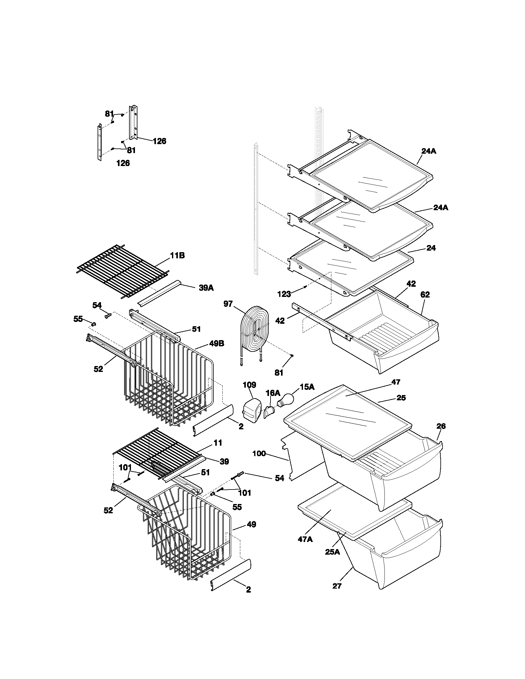Kenmore 25351622102 shelves diagram