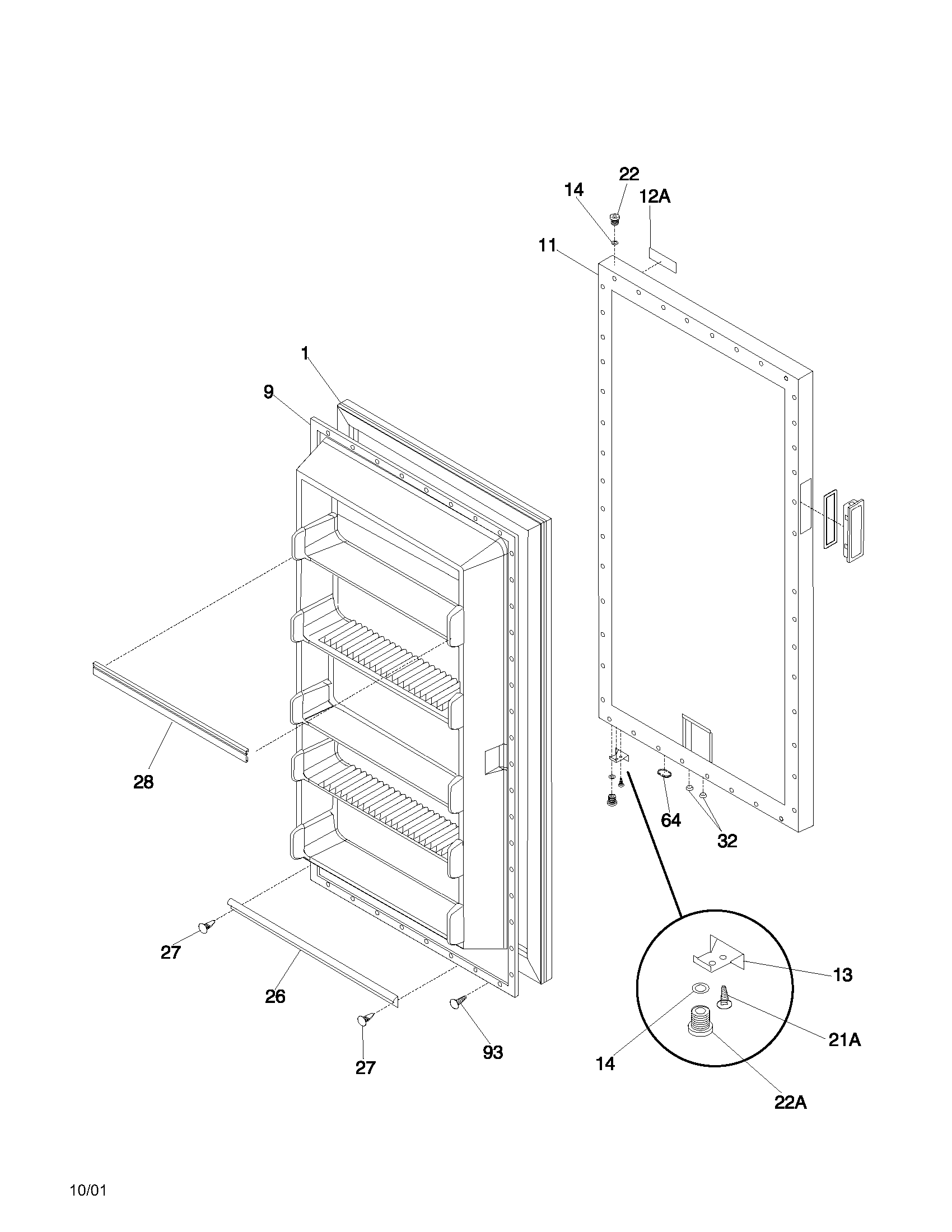 Universal/Multiflex (Frigidaire) CFU09M2AW0 door diagram