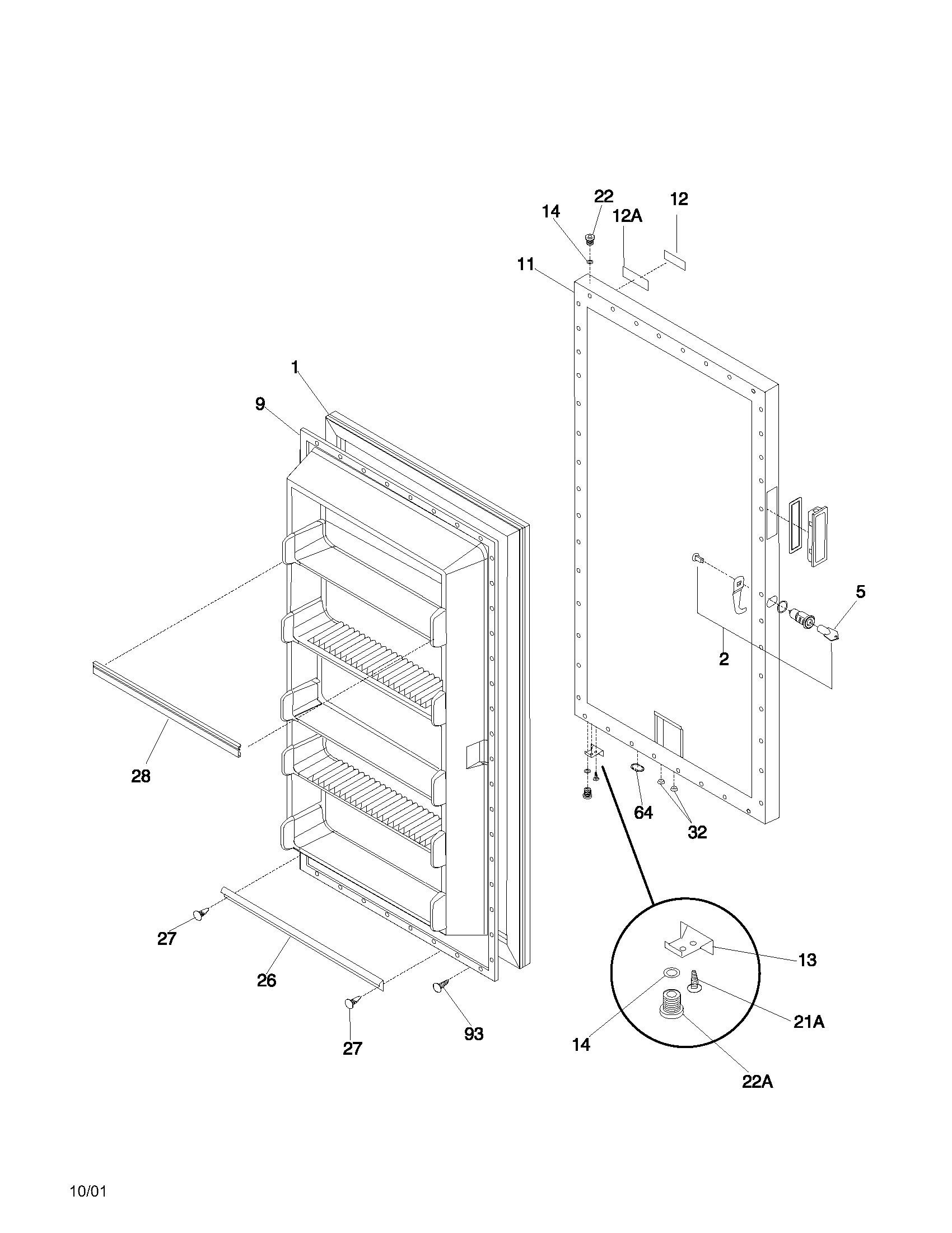 Universal/Multiflex (Frigidaire) MFU20F3GW10 door diagram