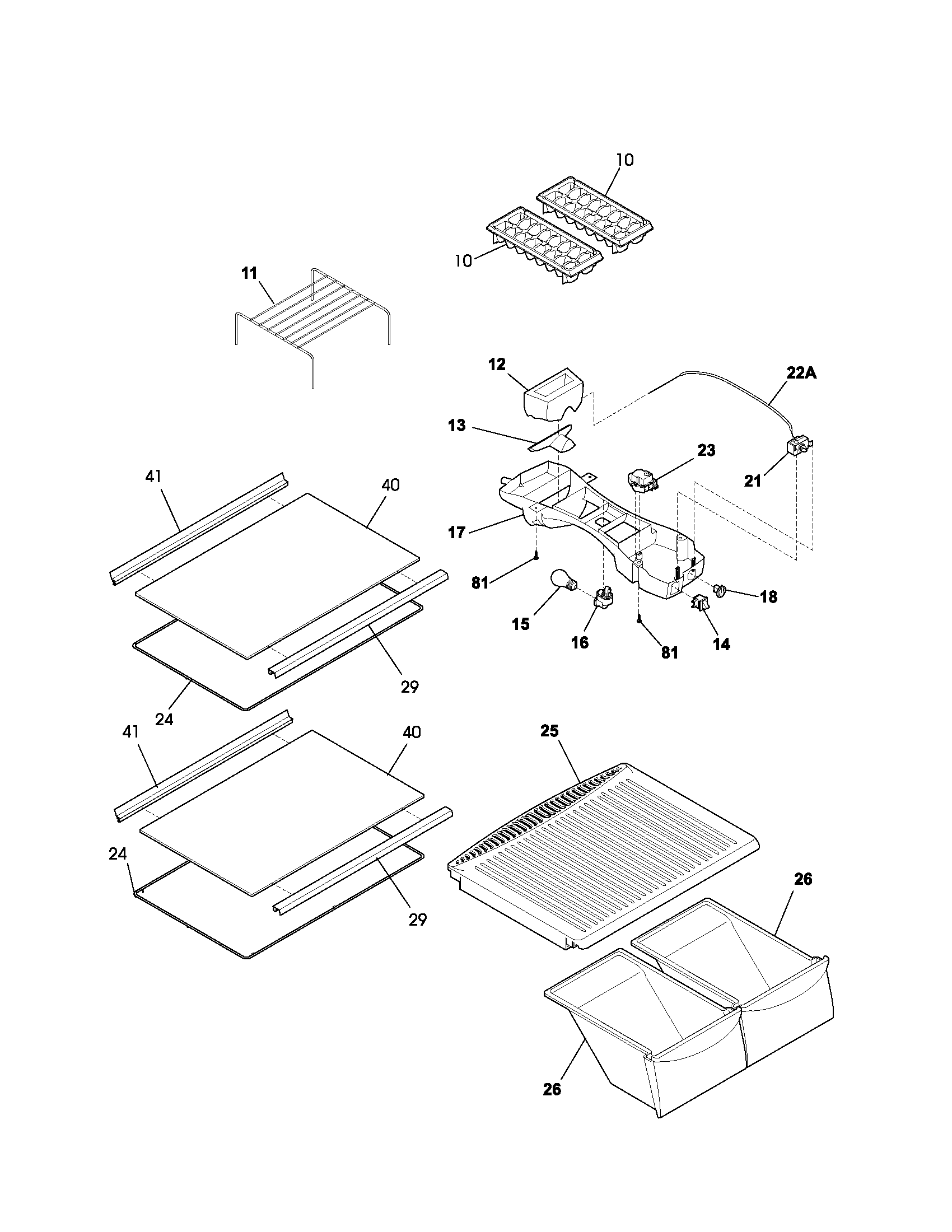 Frigidaire FRT15GG3AQ0 shelves diagram