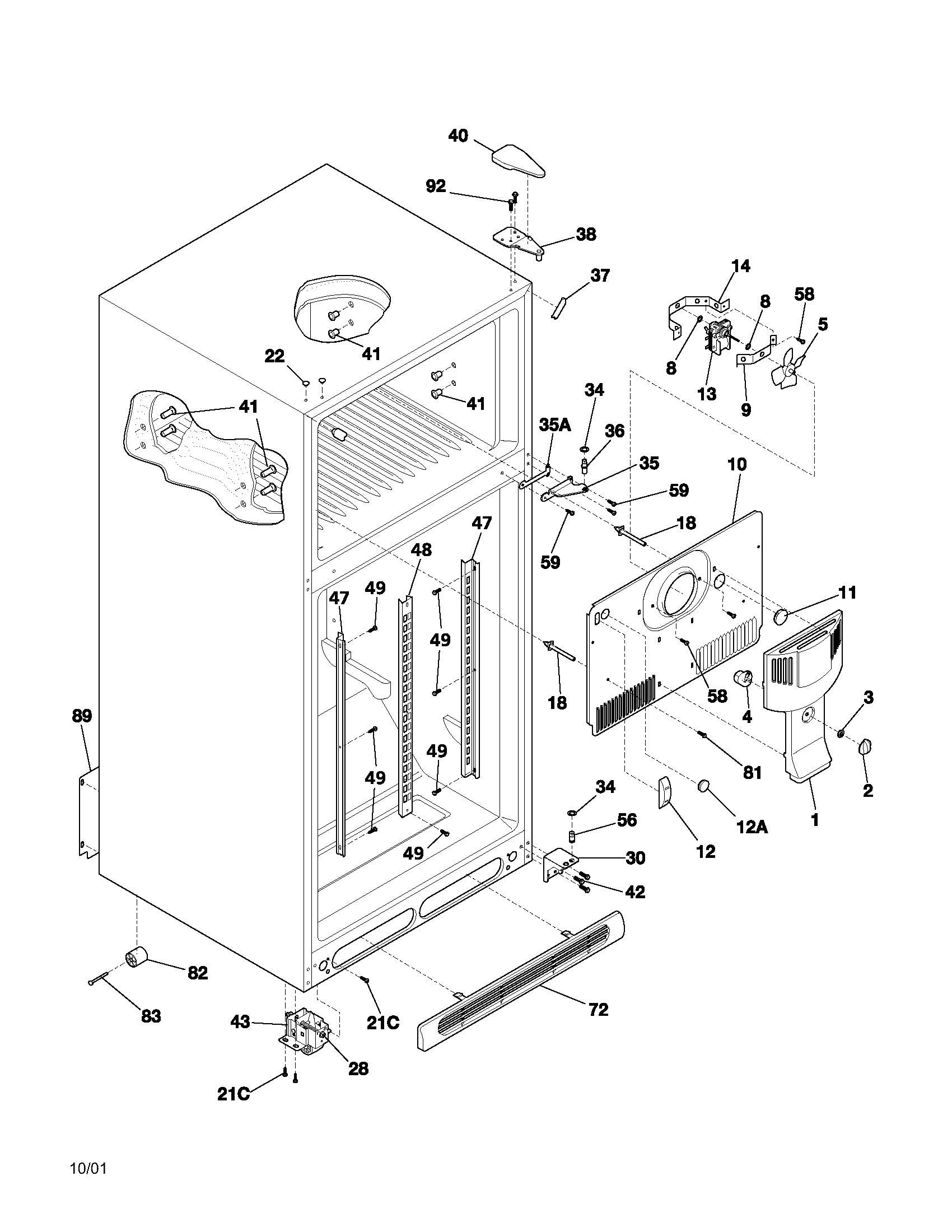 Frigidaire FRT18NP7AW0 cabinet diagram