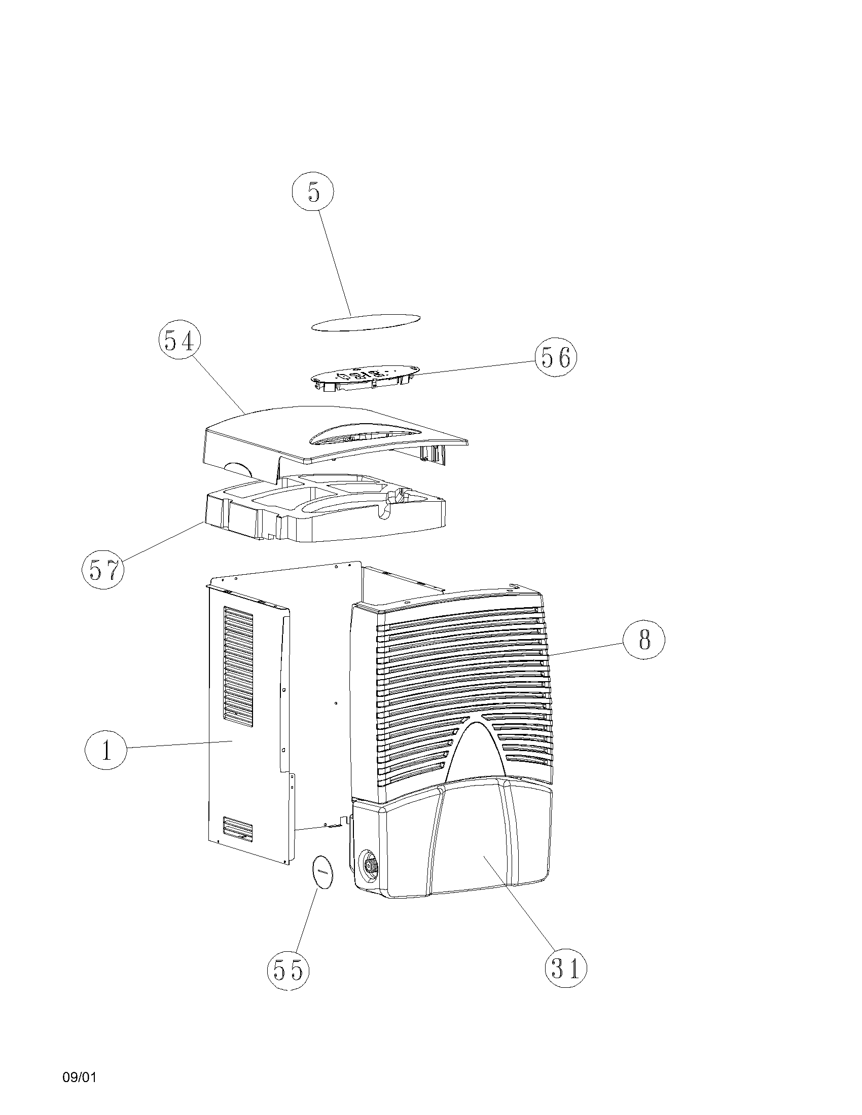 Frigidaire FDL60K2 cabinet front and wrapper diagram