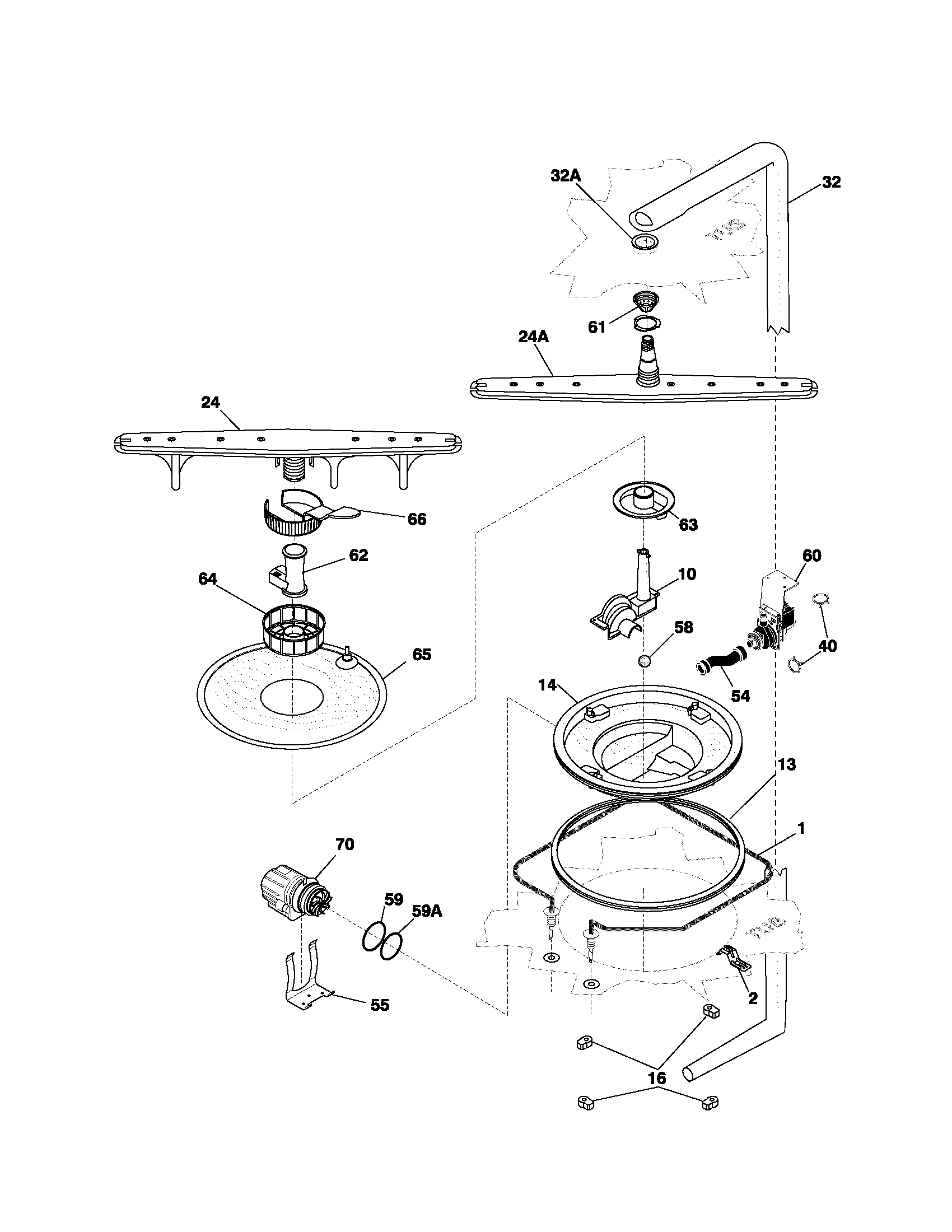 Frigidaire FDB421RFR6 motor & pump diagram
