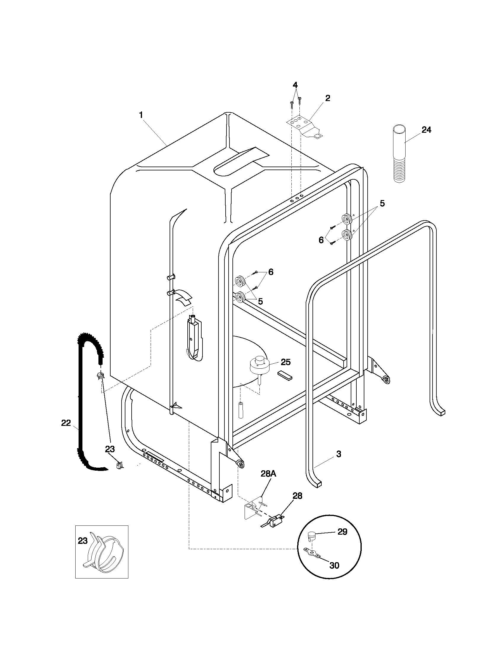 Frigidaire FDBC45BAB0 tub diagram