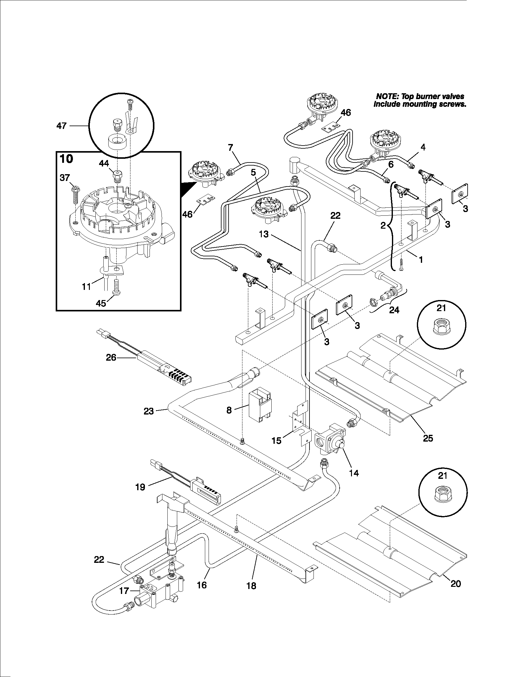 Tappan TGF351SHWB burner diagram