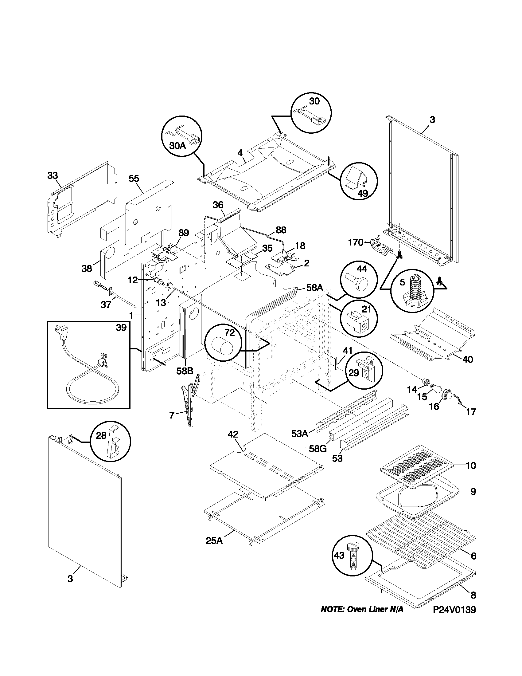 Tappan TGF351SHWB body diagram