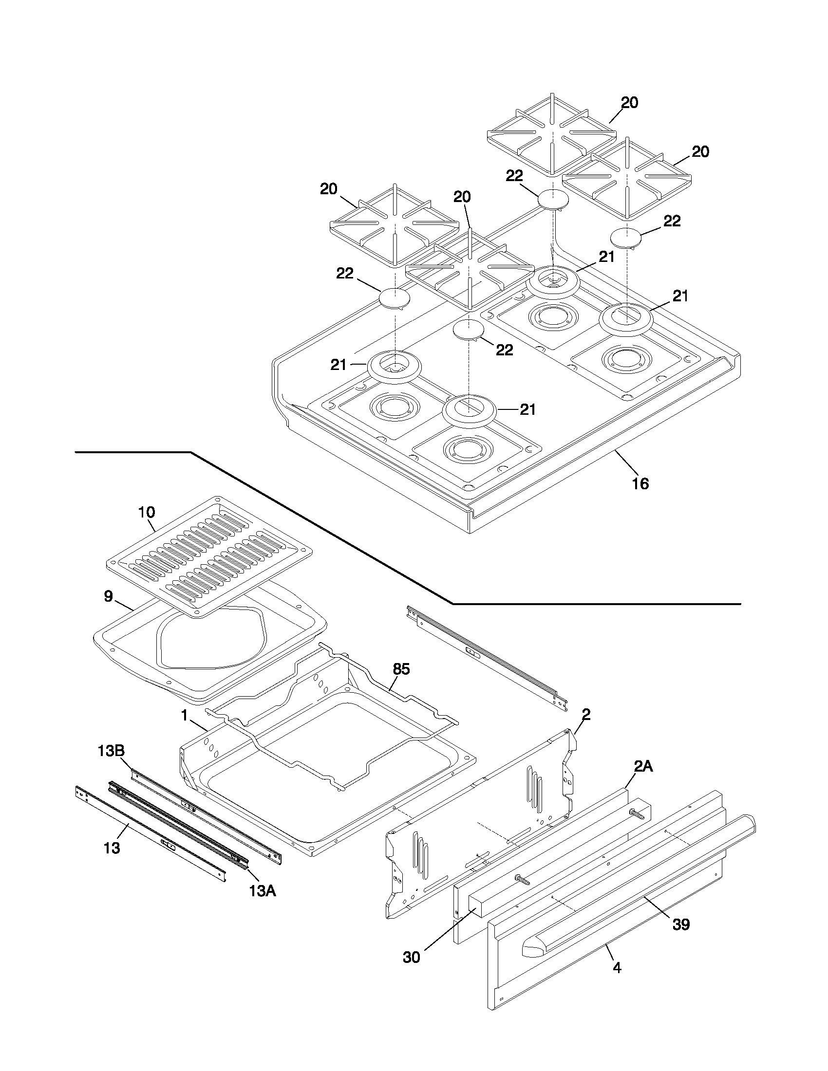 Frigidaire FGFB33WHSA top/drawer diagram