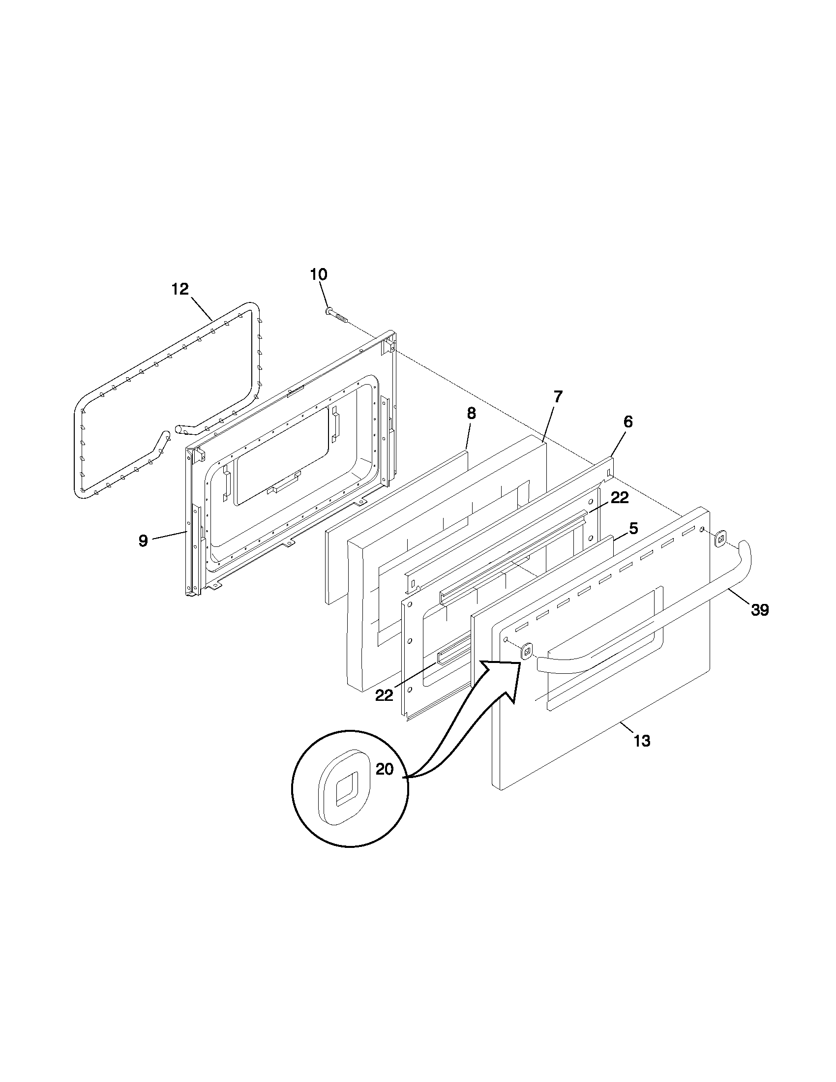 Frigidaire FGFB33WHSA door diagram