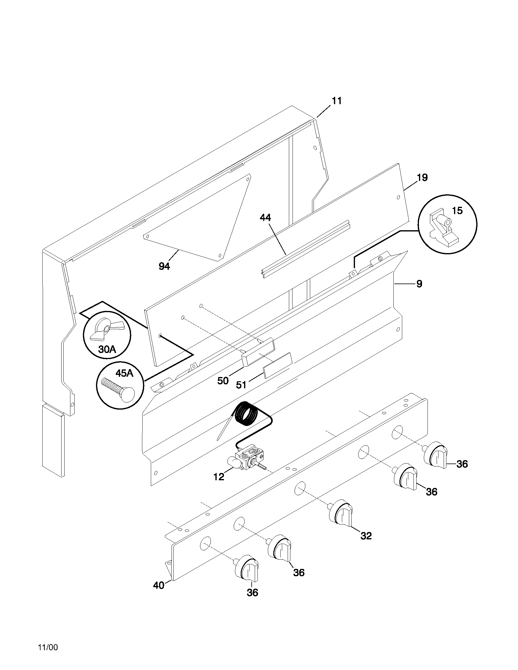 Frigidaire FPF311PHWB backguard diagram