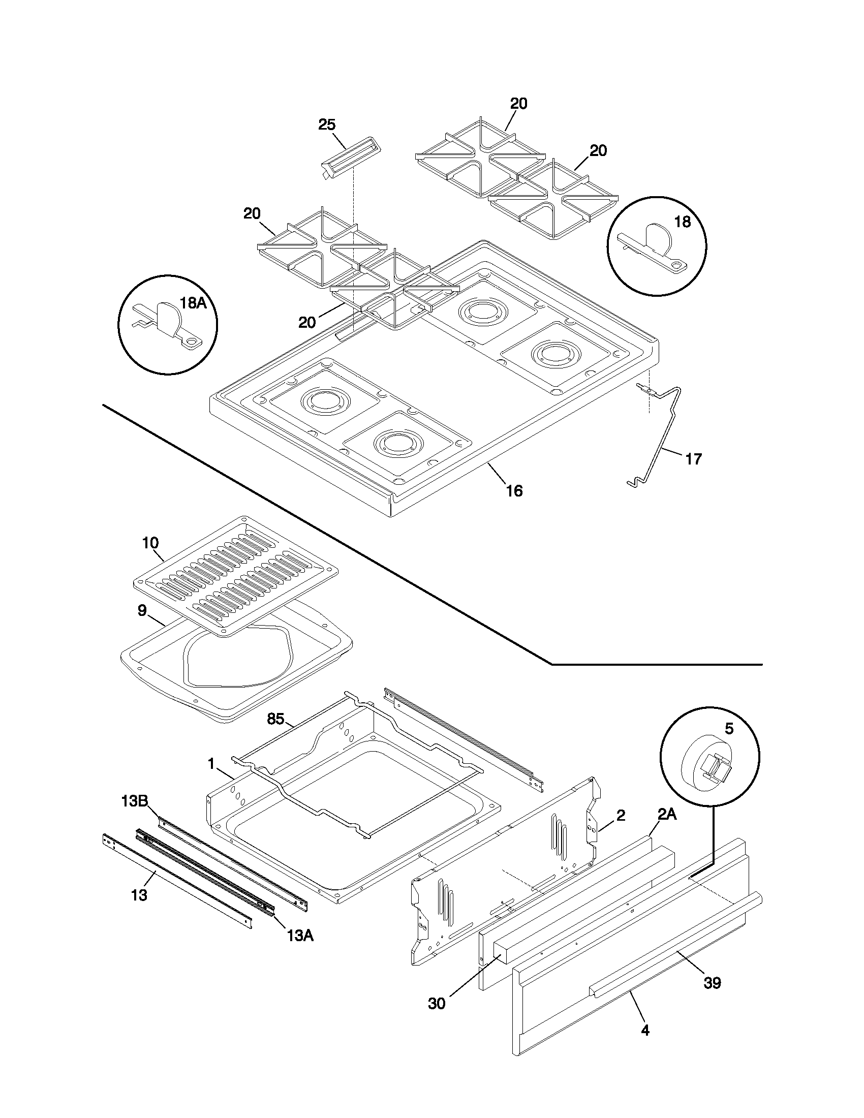 Frigidaire FPF311PHWB top/drawer diagram