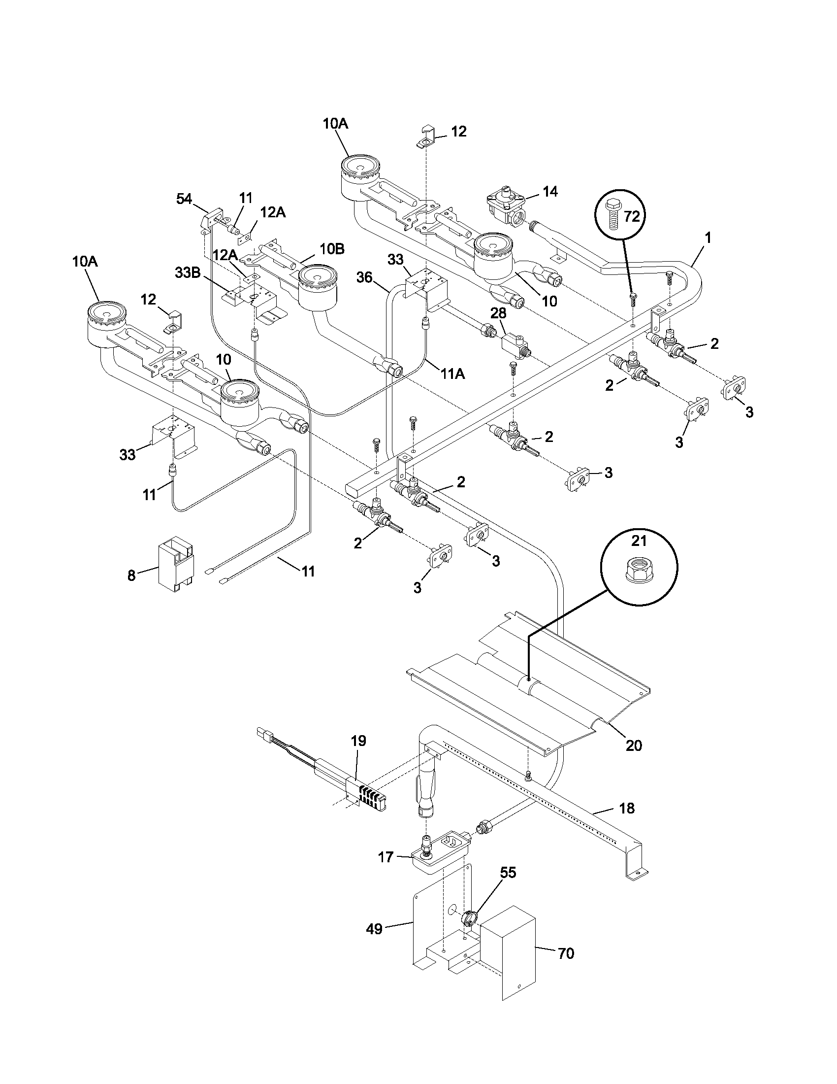 Tappan TGF605WFU1 burner diagram