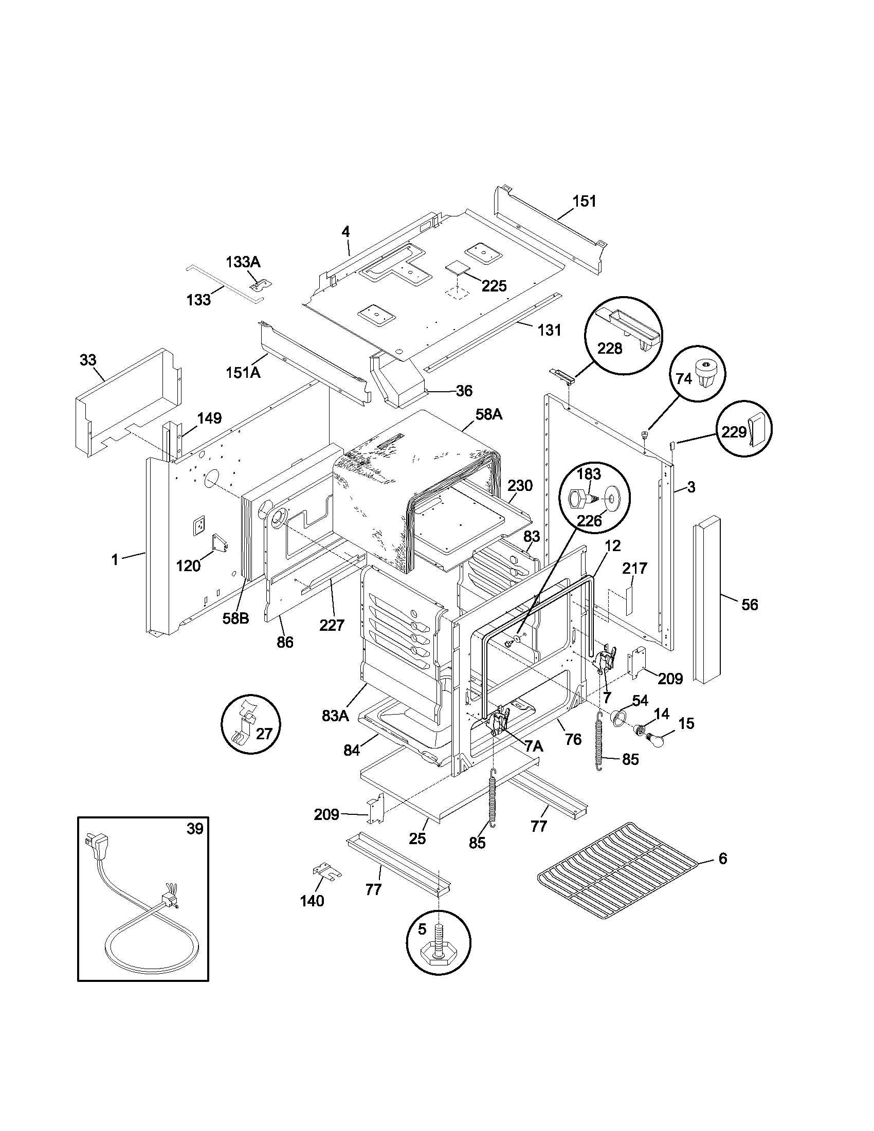 Tappan TGF605WFU1 body diagram