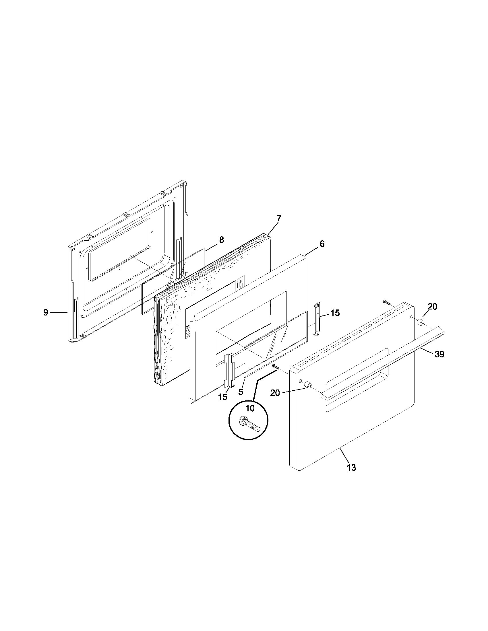 Tappan TGF605WFU1 door diagram