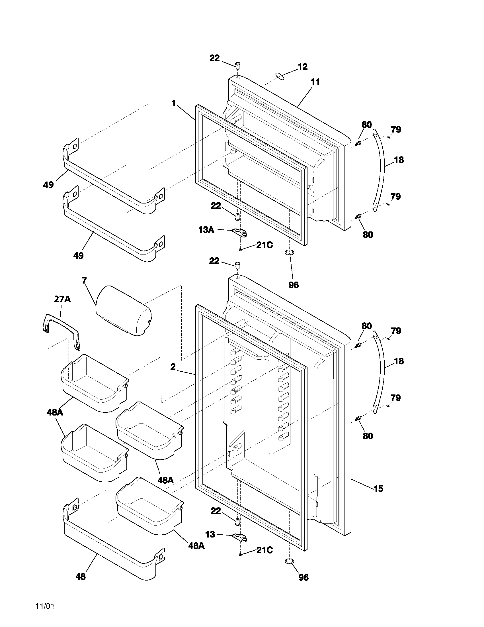 Frigidaire PLHT217TAB2 doors diagram
