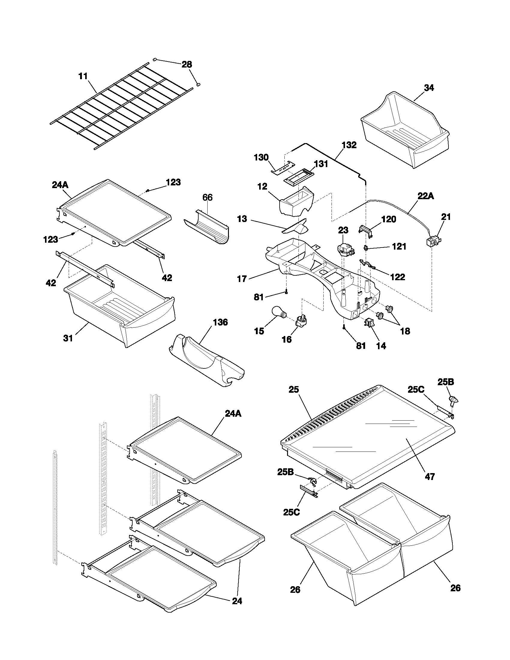 Frigidaire PLHT217TAB2 shelves diagram