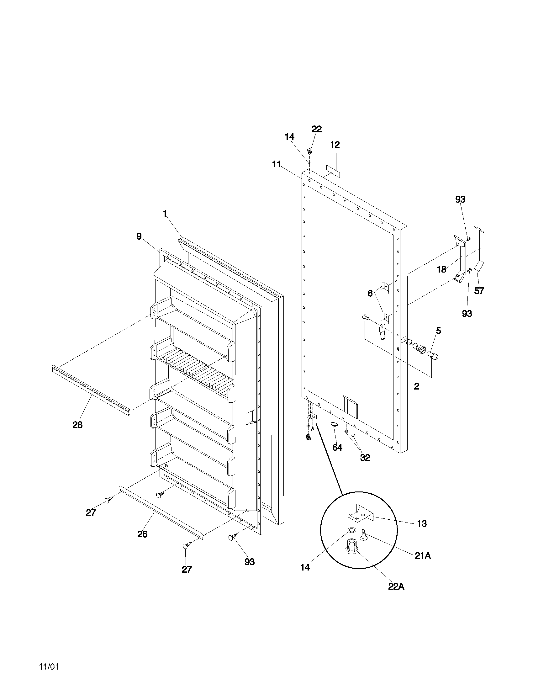 Frigidaire FFU17G3AW0 door diagram