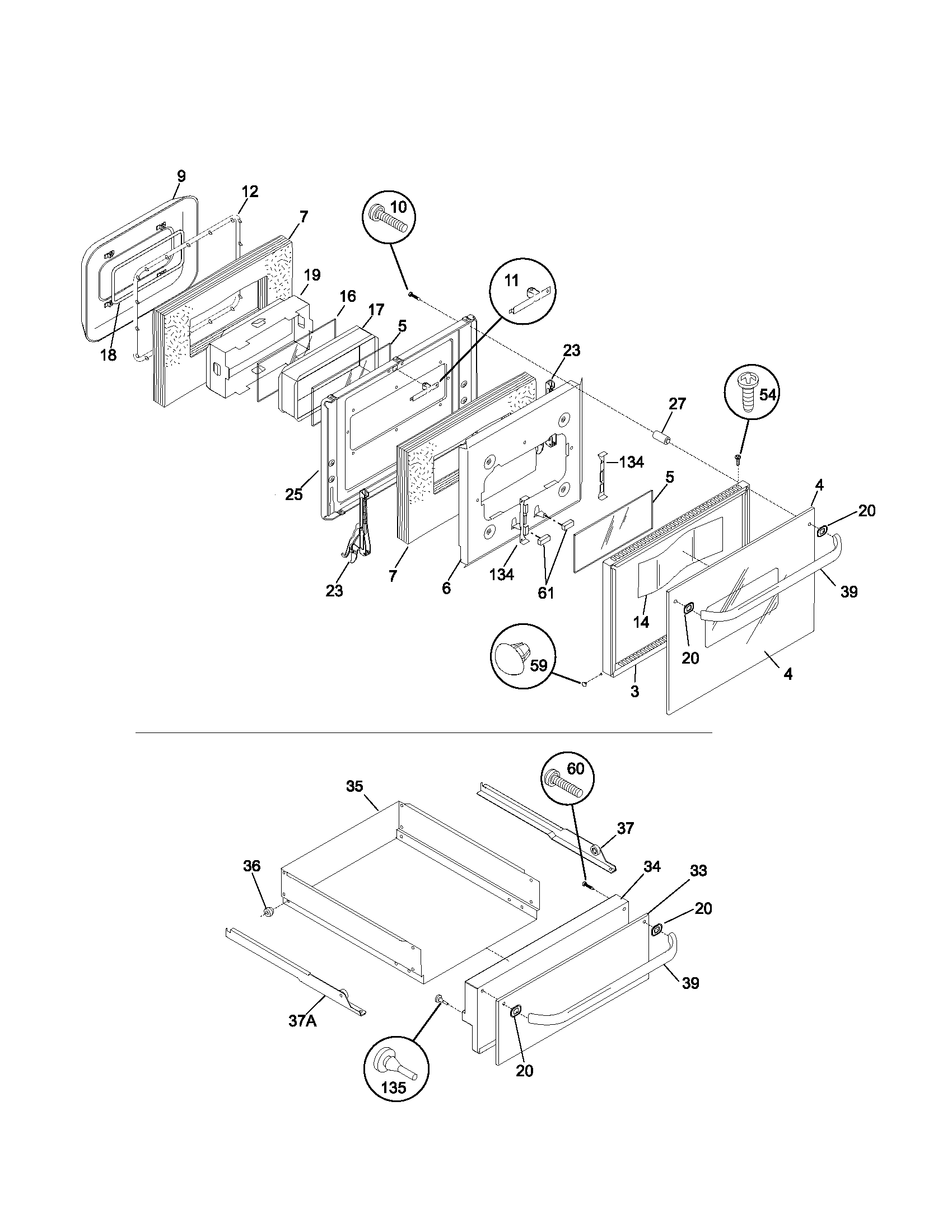 Frigidaire FGB24S5ASA door/drawer diagram