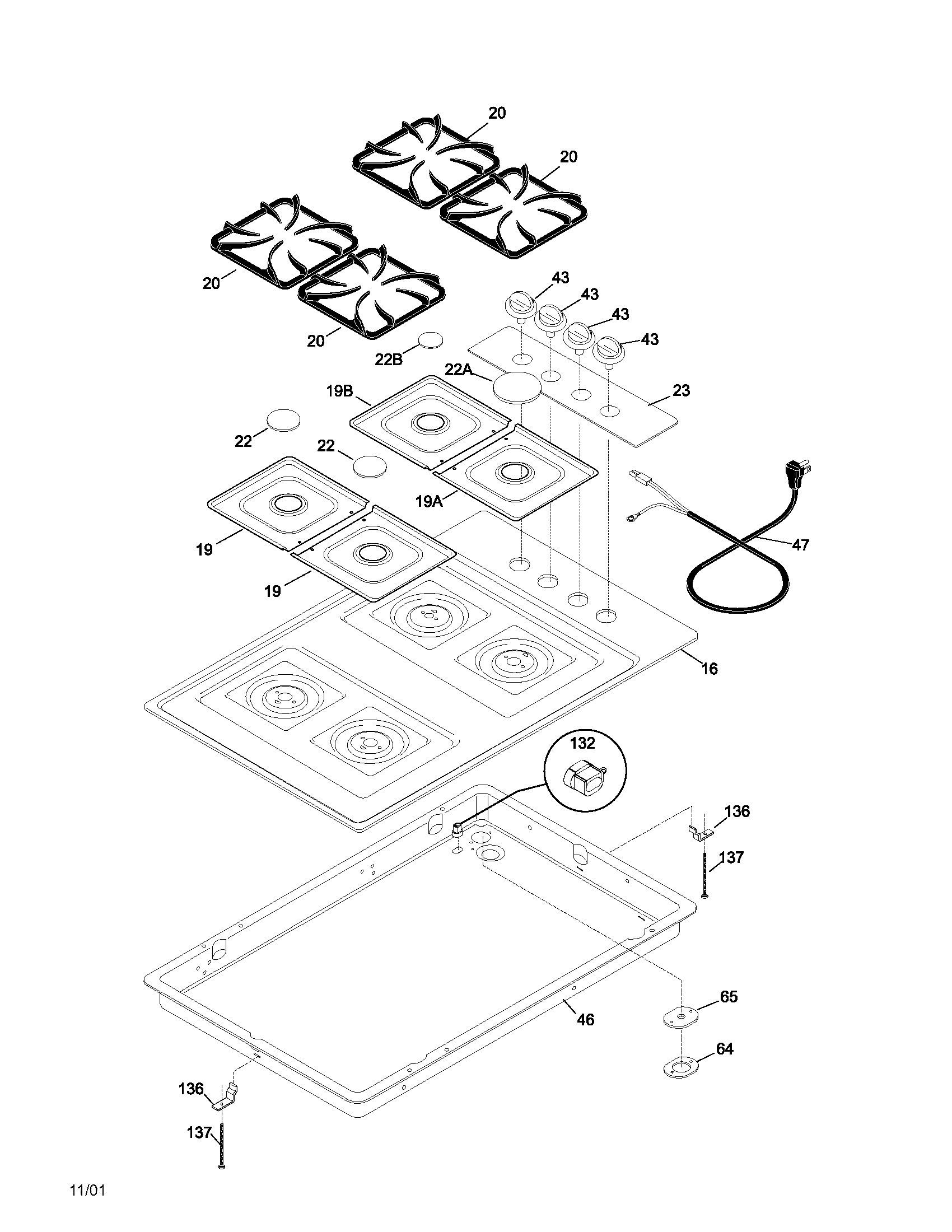 Frigidaire FGC30S4ASA cooktop diagram