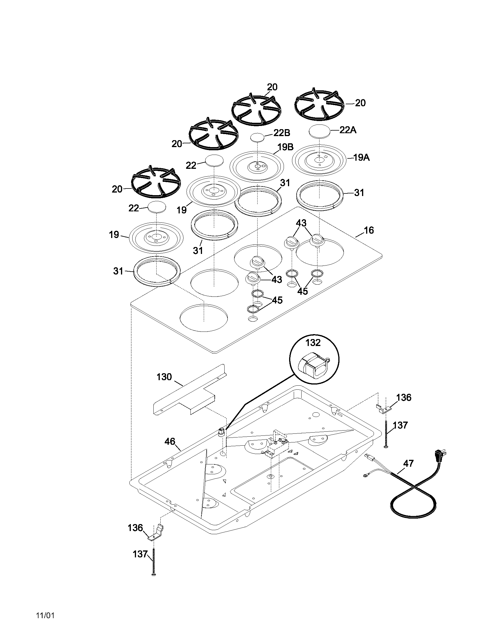 Frigidaire FGC36S6ABA cooktop diagram