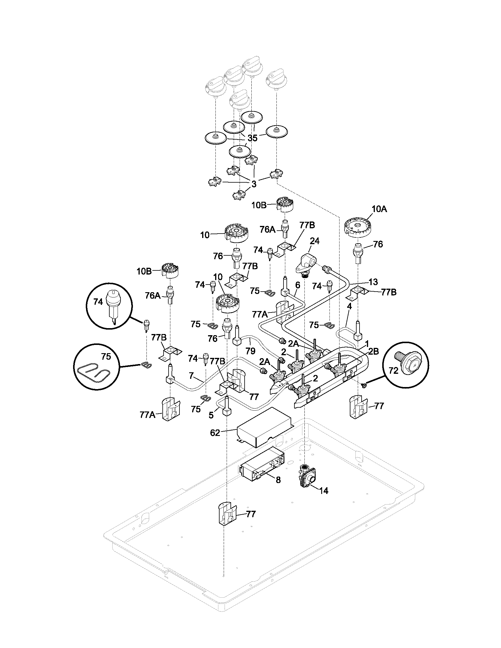 Frigidaire GLGC36S8ASA burner diagram