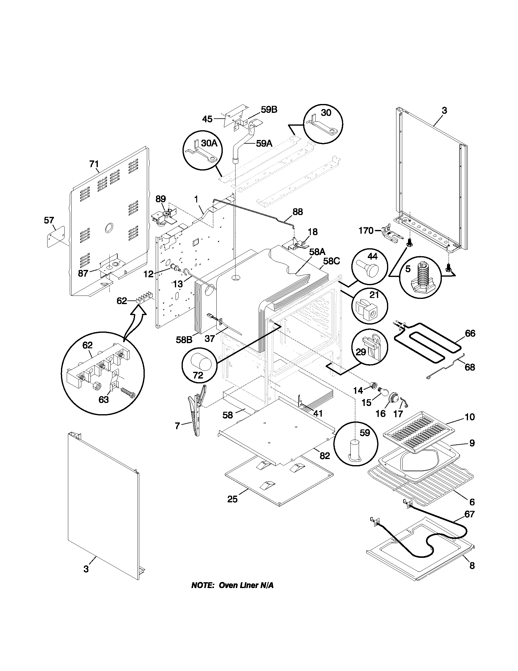 Frigidaire FEF365BGDE body diagram
