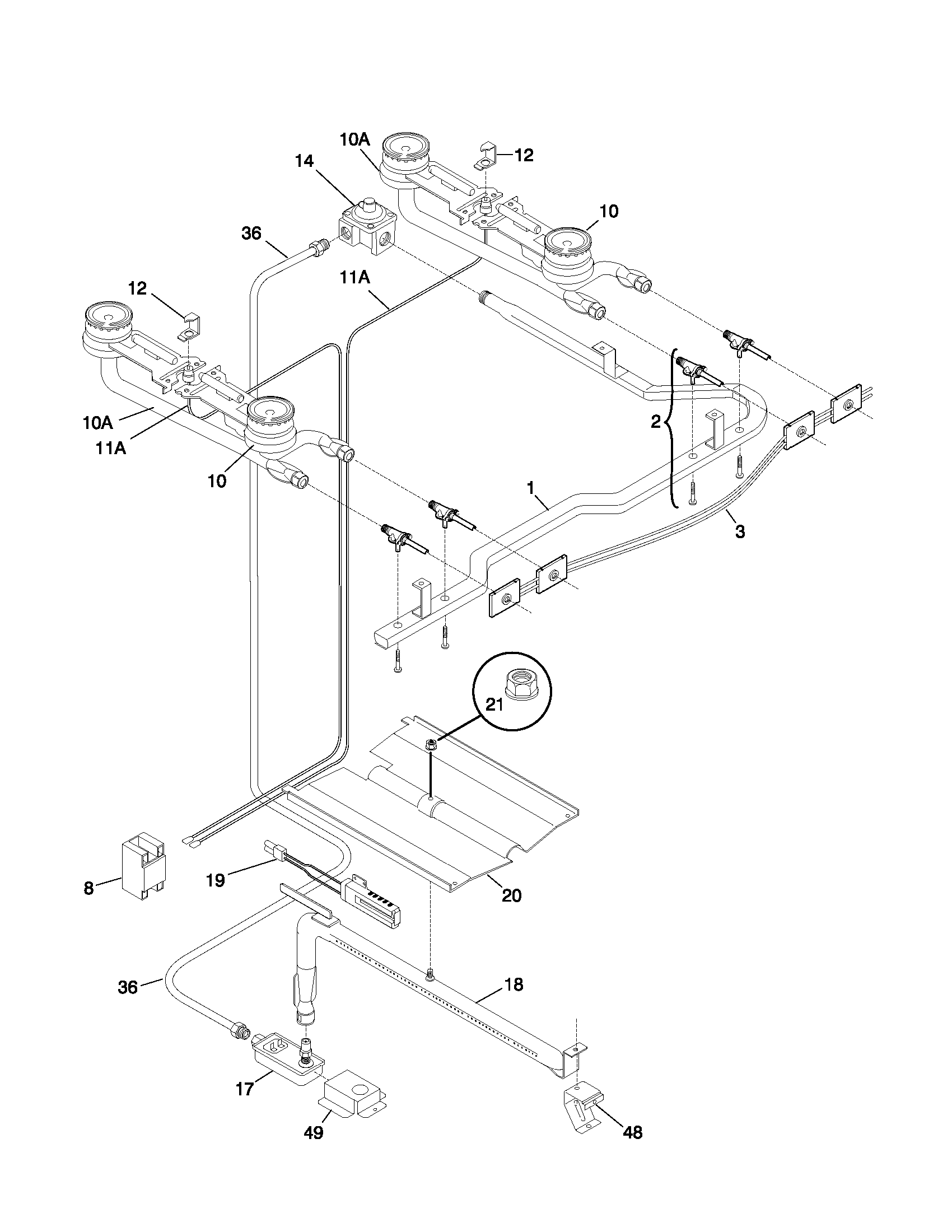 Universal/Multiflex (Frigidaire) MGF303PGDL burner diagram