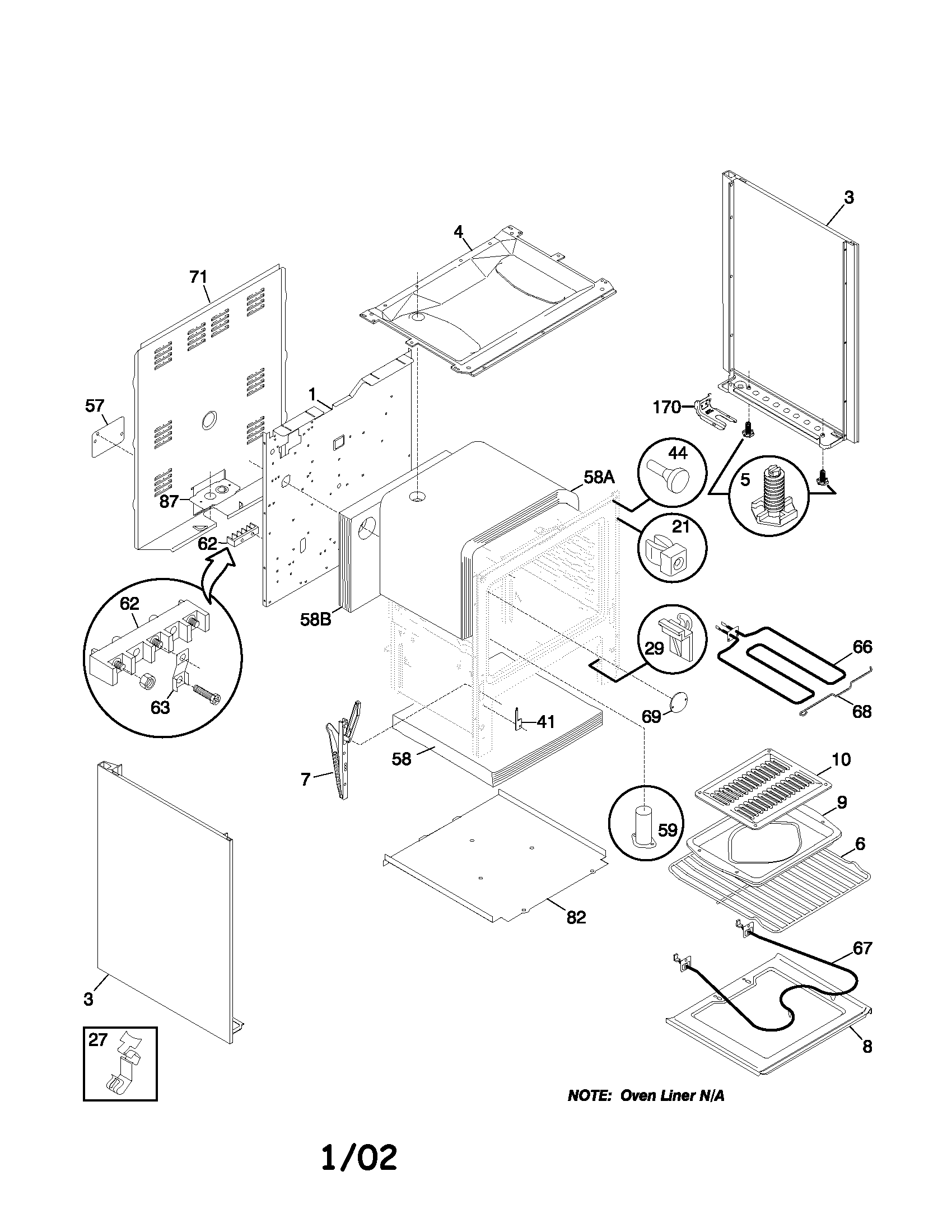 Frigidaire FEF305PHSC body diagram