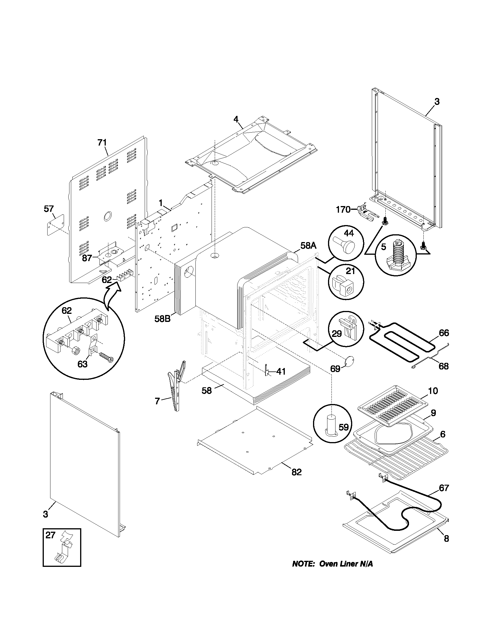Frigidaire FEF305SHDC body diagram