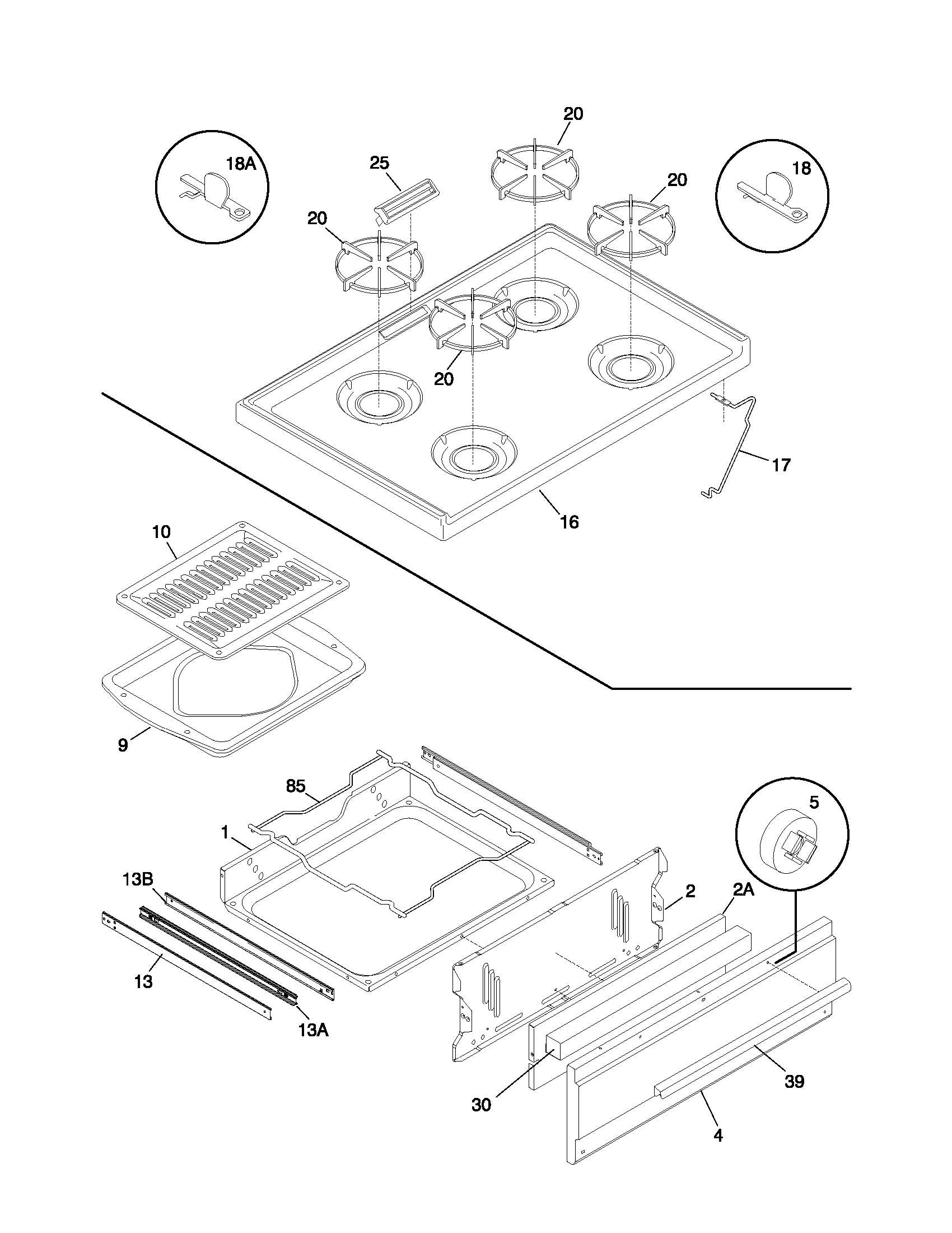 Universal/Multiflex (Frigidaire) MPF303PGWH top/drawer diagram