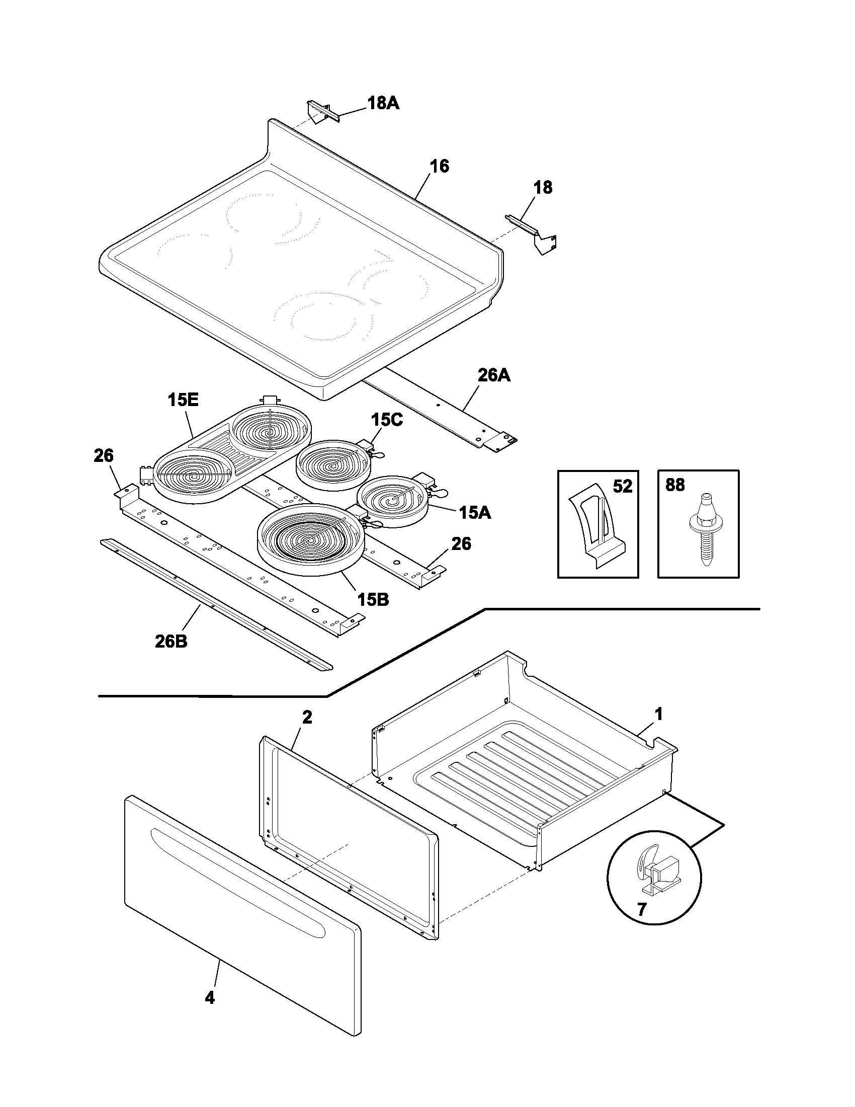 Frigidaire GLEF396ASA top/drawer diagram