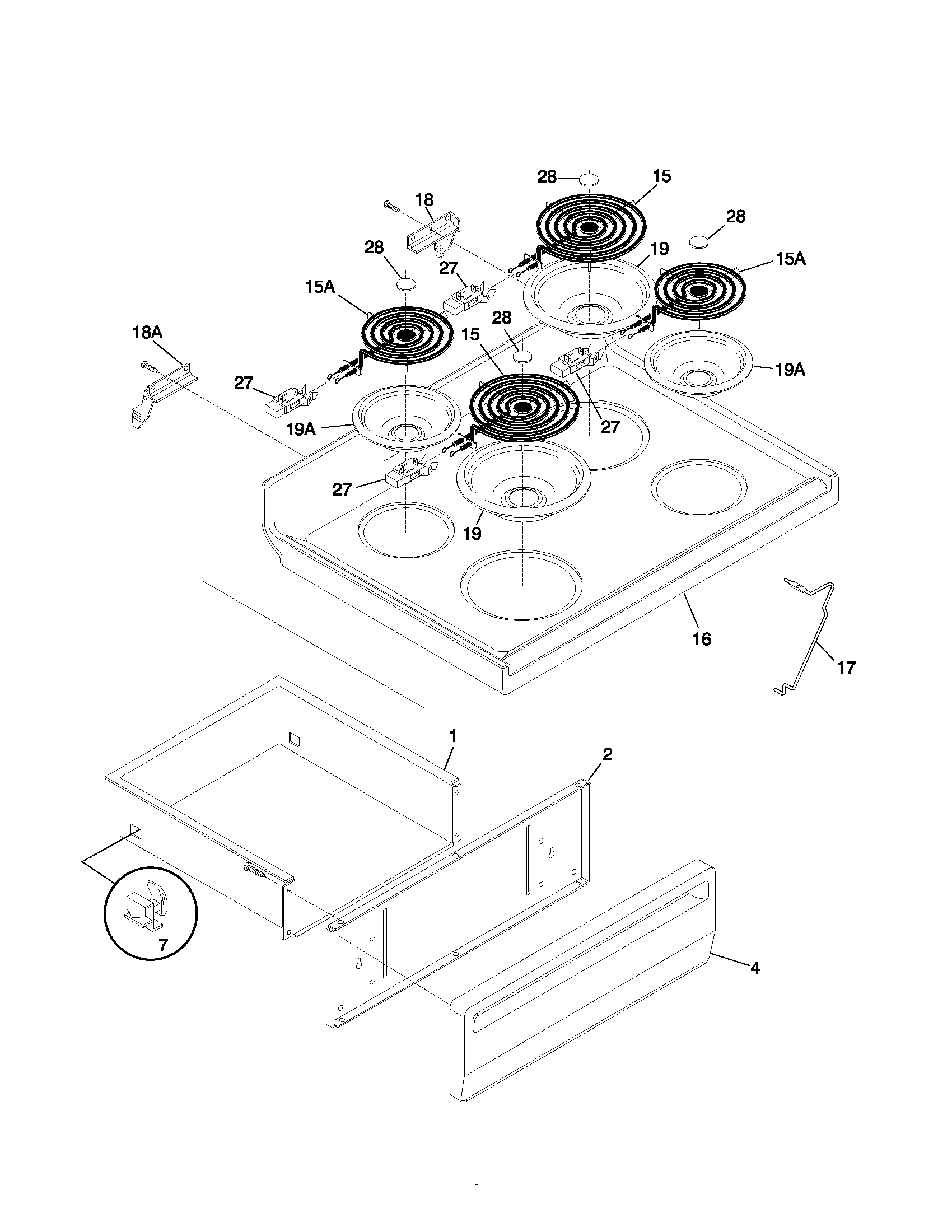 Universal/Multiflex (Frigidaire) MEF352BGWE top/drawer diagram