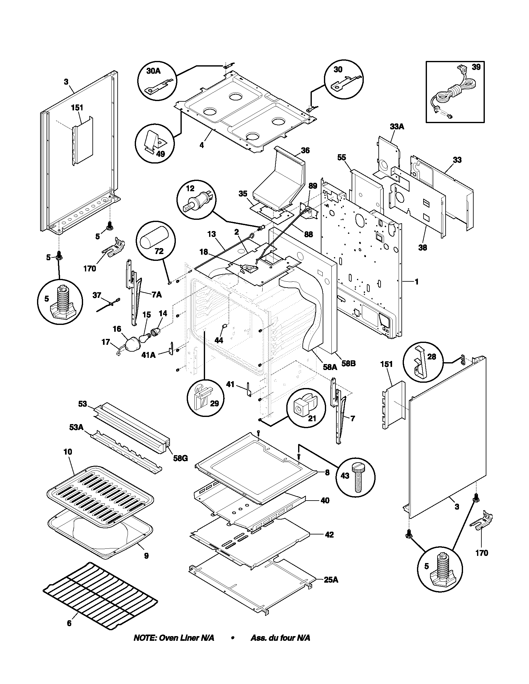 Frigidaire FGF355ASA body diagram