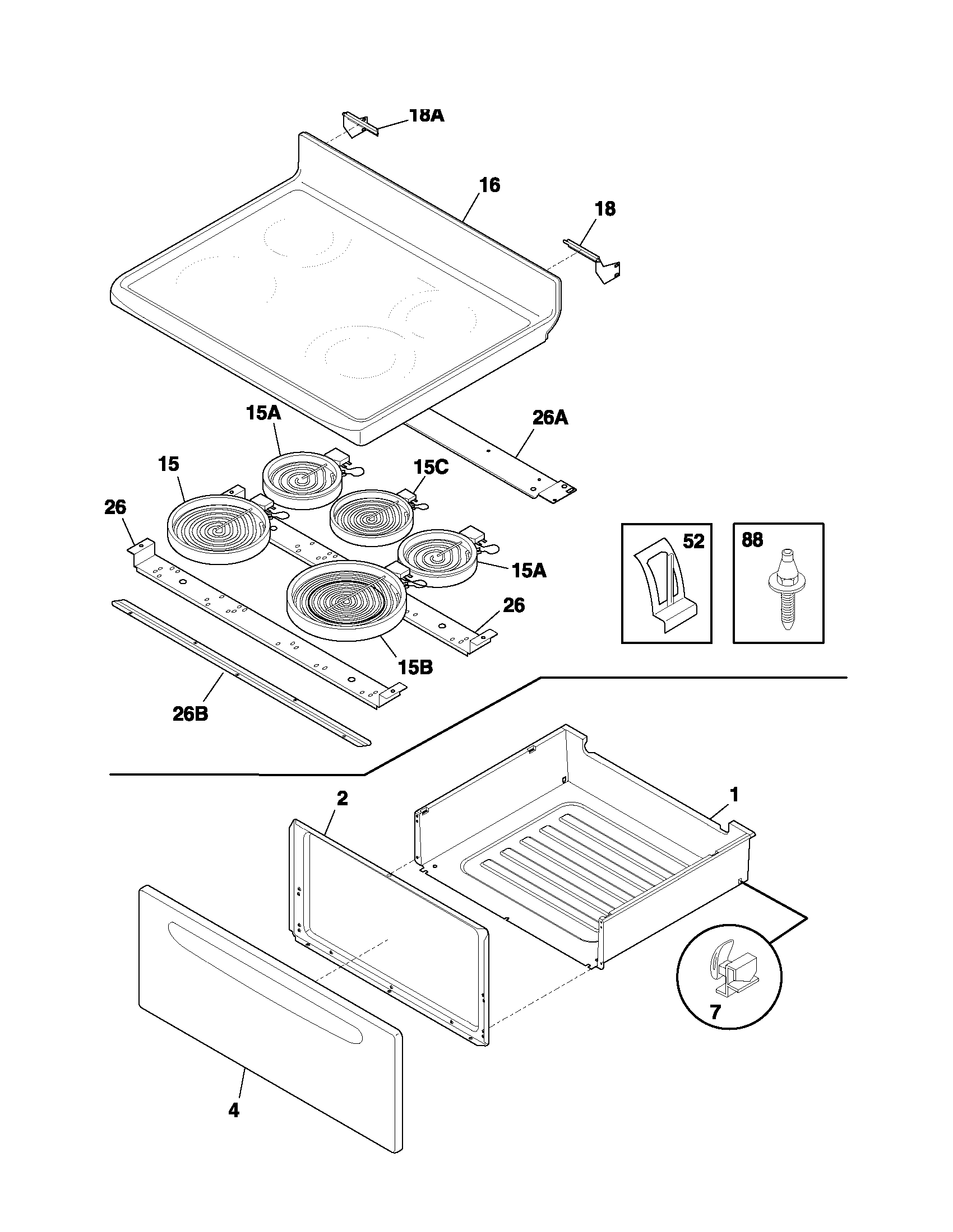 Frigidaire NGSE3WZASD top/drawer diagram