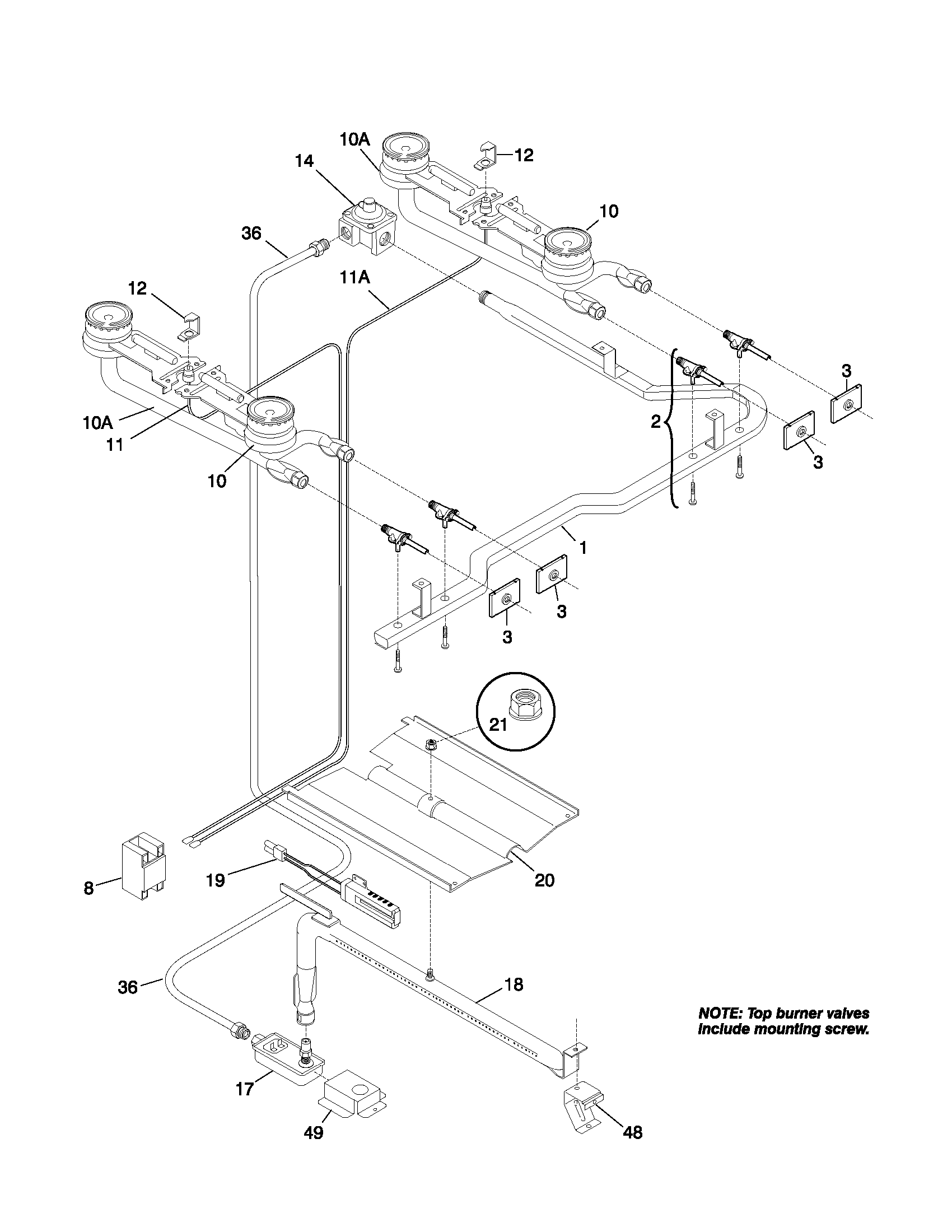 Universal/Multiflex (Frigidaire) MGF316WGSJ burner diagram