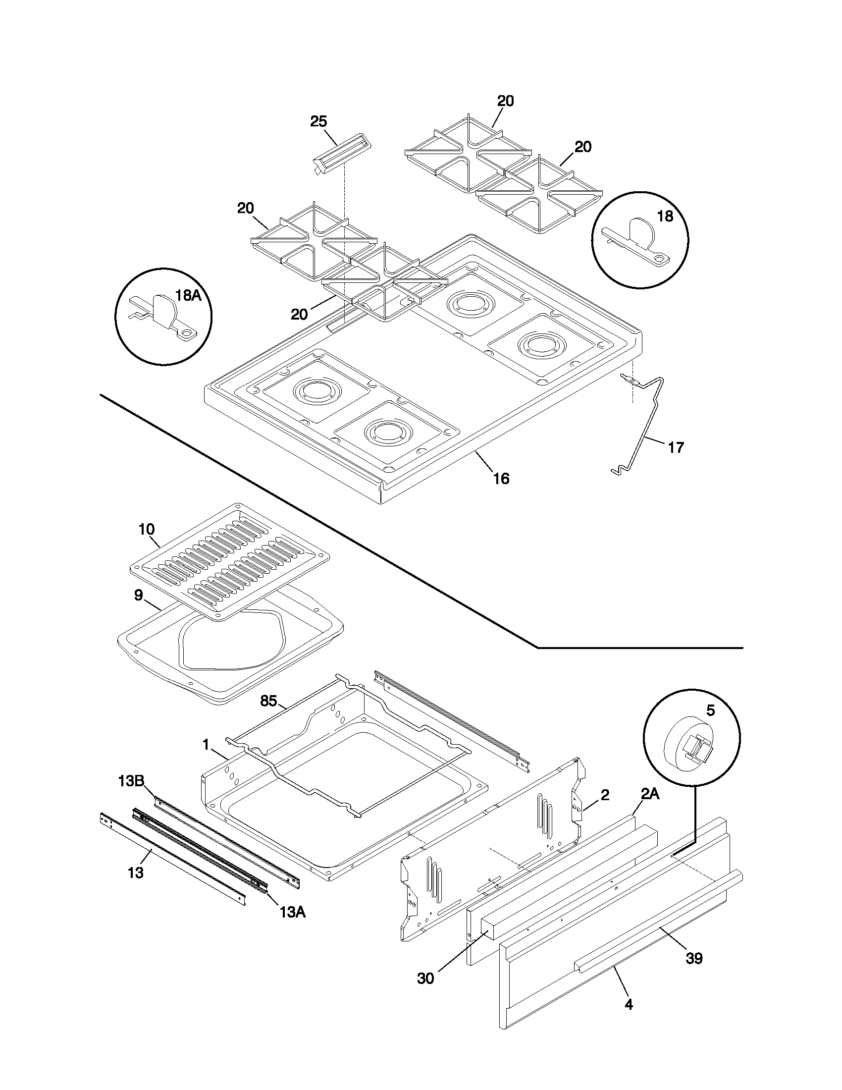 Universal/Multiflex (Frigidaire) MGF316WGSJ top/drawer diagram